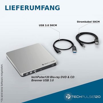 techPulse120 techPulse120 Blu-ray Brenner USB 3.0 Externer Superdrive 3D Laufwerk Blu-ray-Brenner