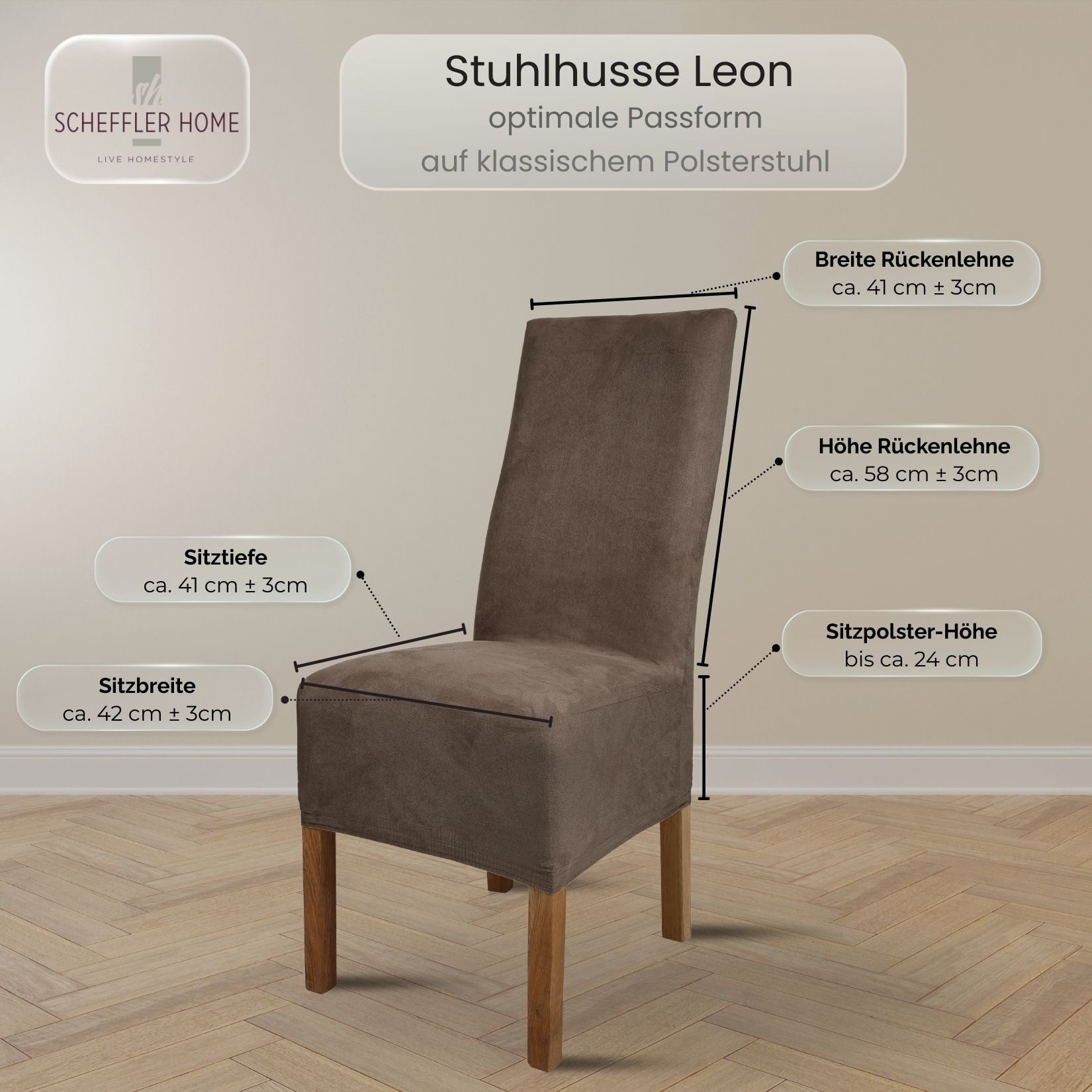 sh SCHEFFLER-HOME LIVE HOMESTYLE Stuhlhusse Leon Stoff Veltara, Premium-Microfaser Veltara in edler Wildleder-Optik – Bild 2 von 5