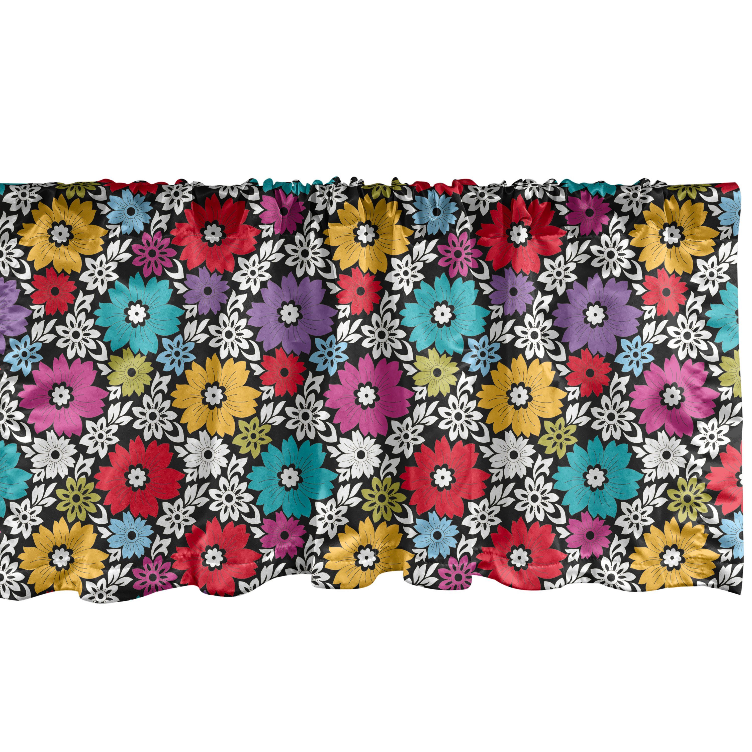 Scheibengardine Vorhang Volant für Küche Schlafzimmer Dekor mit Stangentasche, Abakuhaus, Microfaser, Blumen Blumen und Blumenelemente