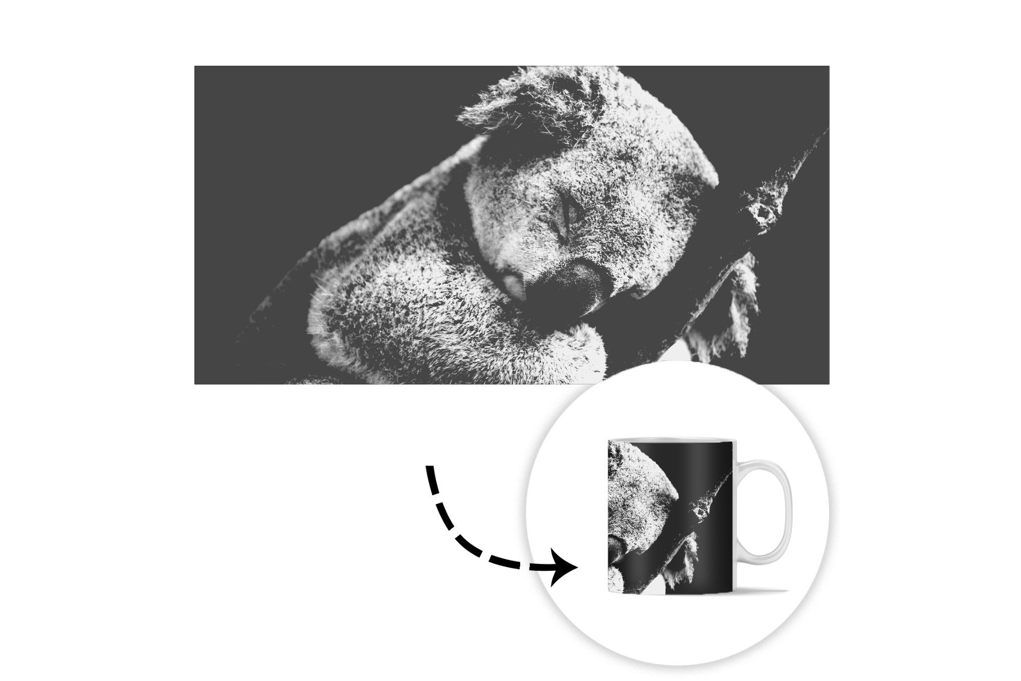 Tasse Kaffeetassen, auf MuchoWow Koala Teetasse, Hintergrund, Schlafender schwarzem Keramik, Teetasse, Geschenk Becher,