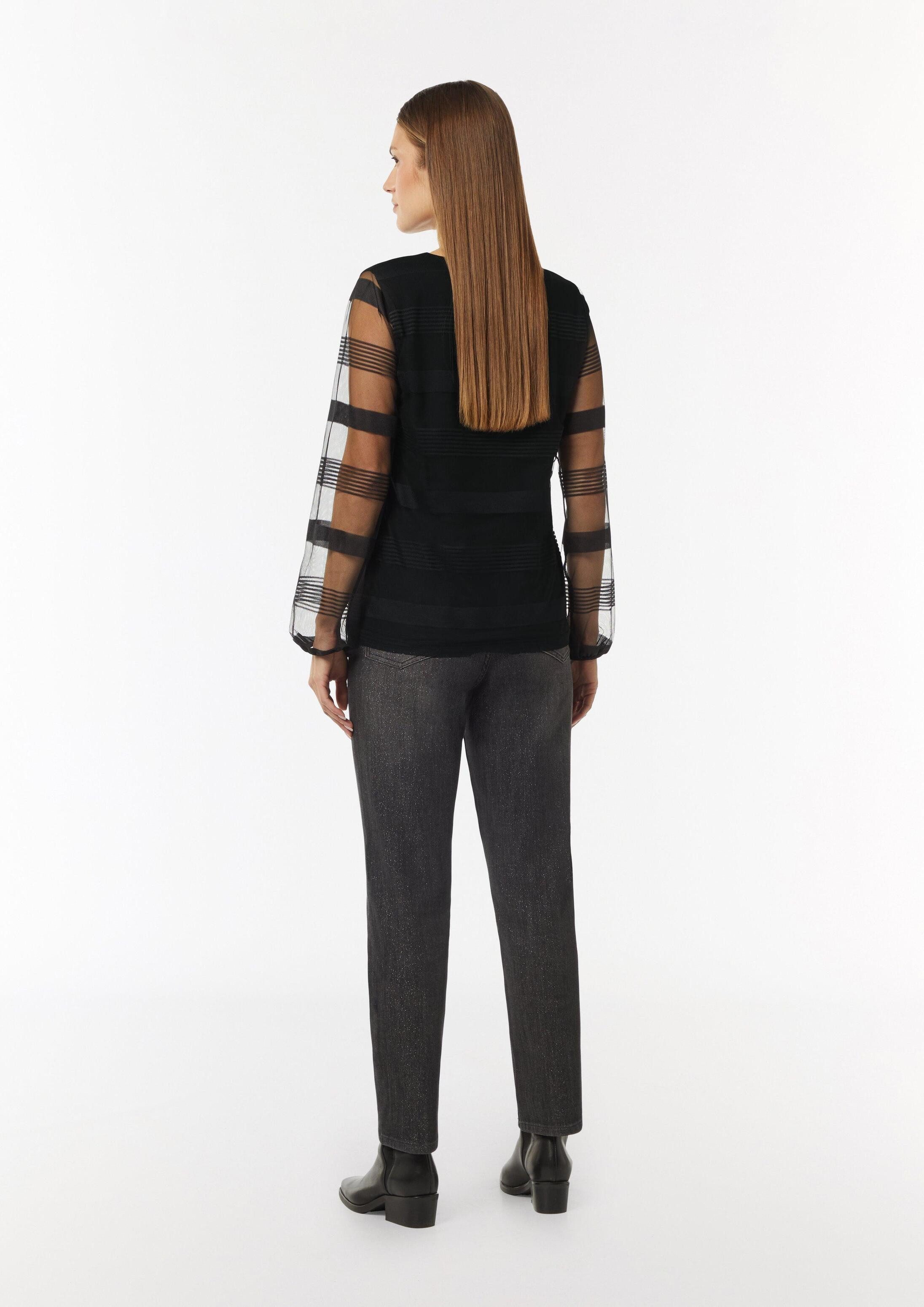 comma Langarmshirt T-Shirt Gestreiftes Mesh-Shirt