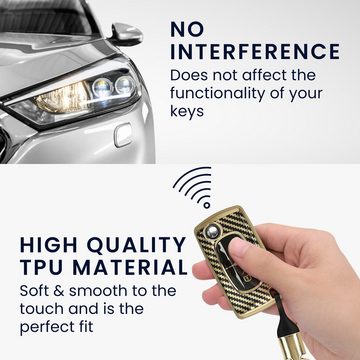 kwmobile Schlüsseltasche Hülle für Peugeot Citroen 2-Tasten Klapp Autoschlüssel (1-tlg), Schlüsselhülle mit Key Ring Anhänger - Cover Gold Schwarz
