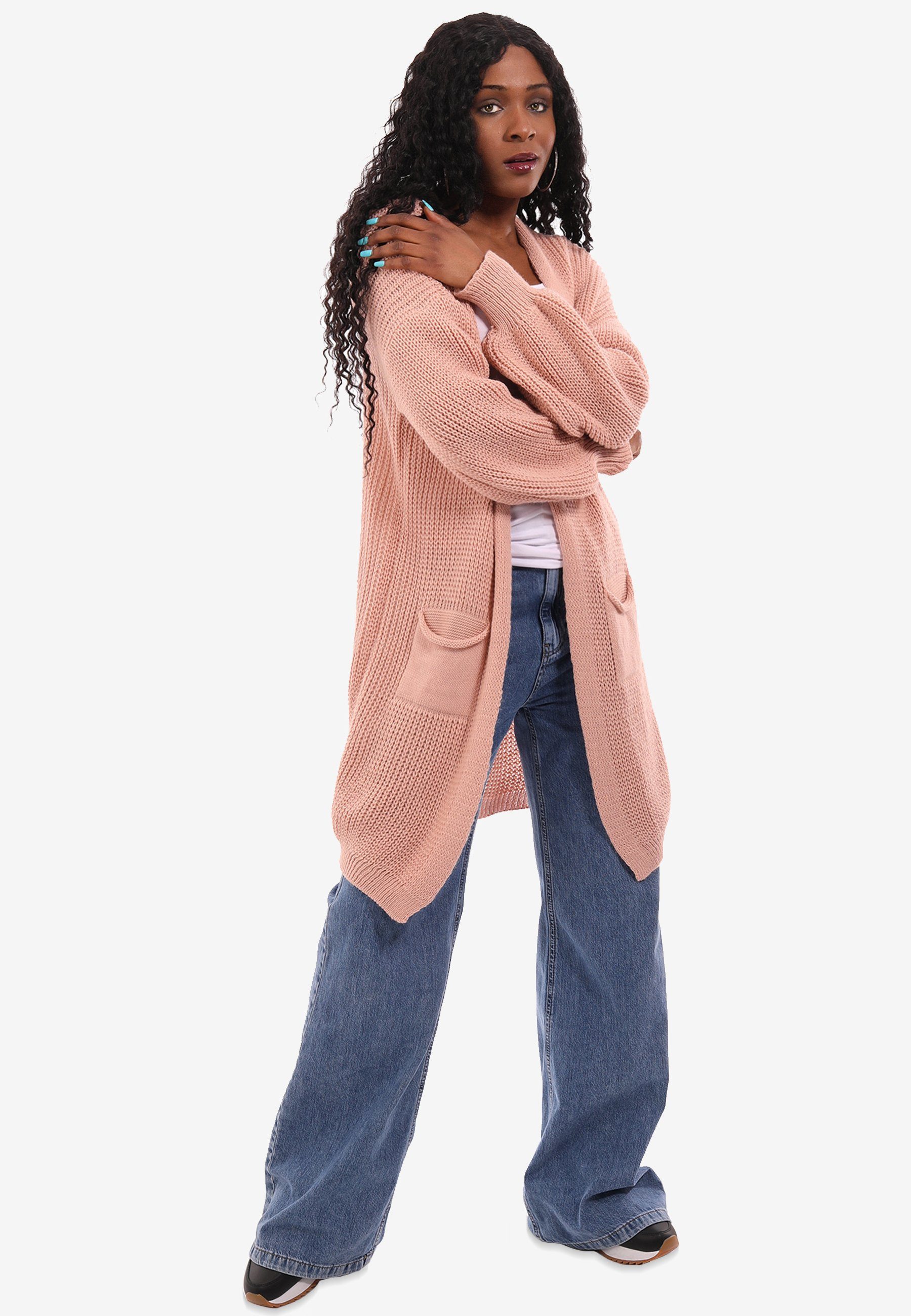 YC Fashion & Style mit One Strick-Cardigan aufgesetzten Taschen lachsrosa mit in Taschen Unifarbe, Cardigan Size
