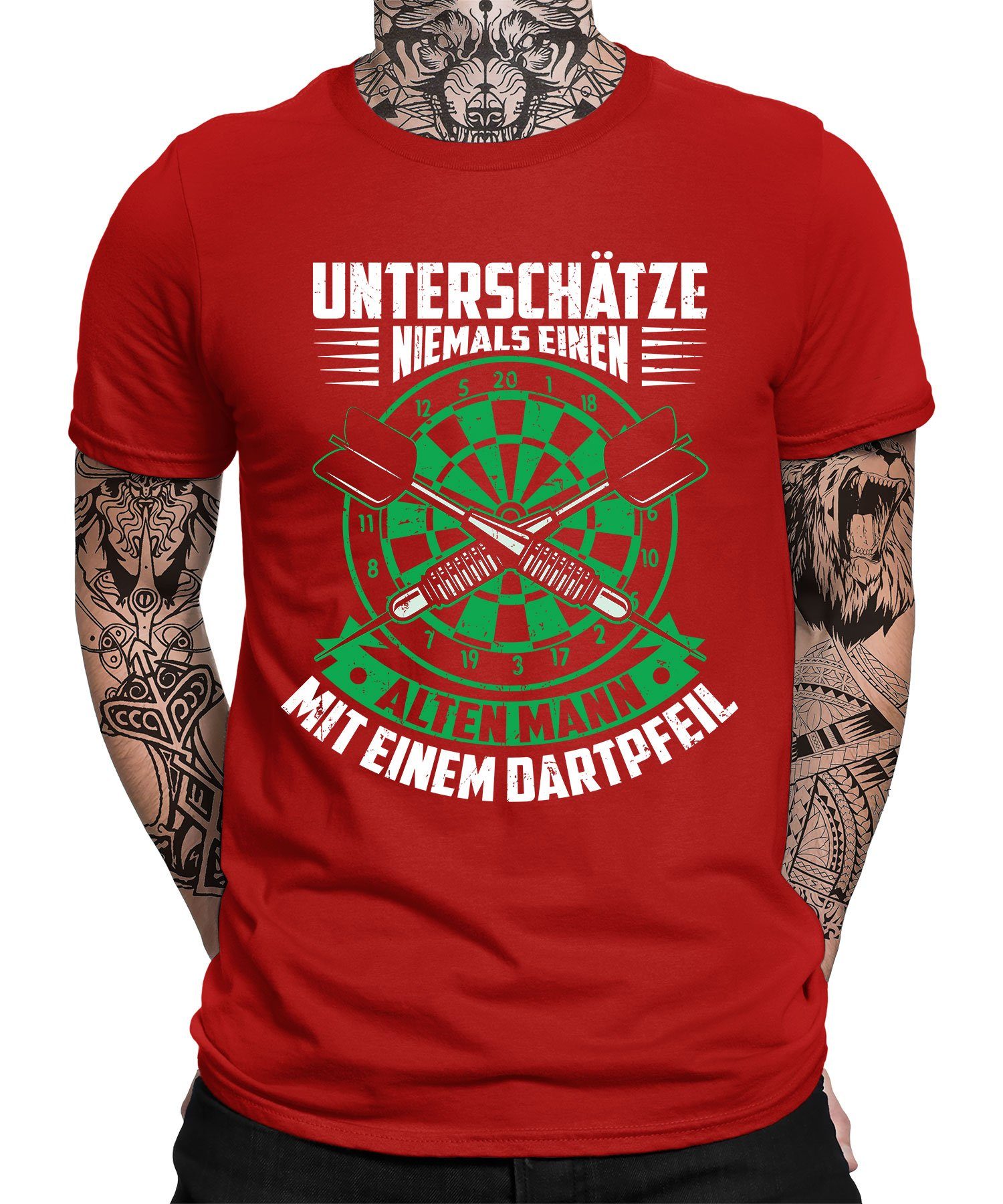 Quattro Formatee Kurzarmshirt Alter Mann - Dart Dartscheibe Dartpfeil Dartspieler Herren T-Shirt (1-tlg) Rot