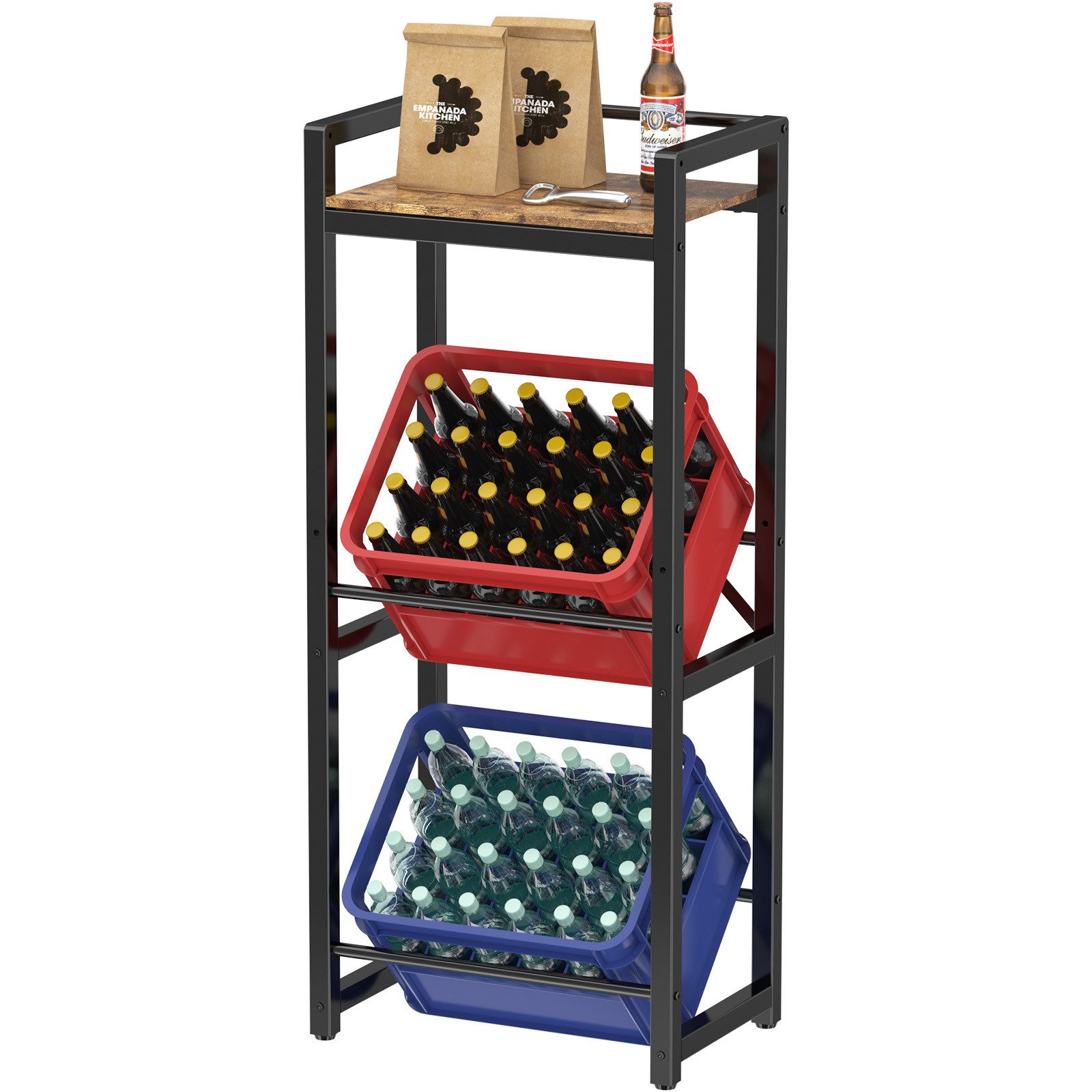 Lifewit Standregal Getränkekistenregal mit Ablage, Standregal Metall trag, Getränkeregal