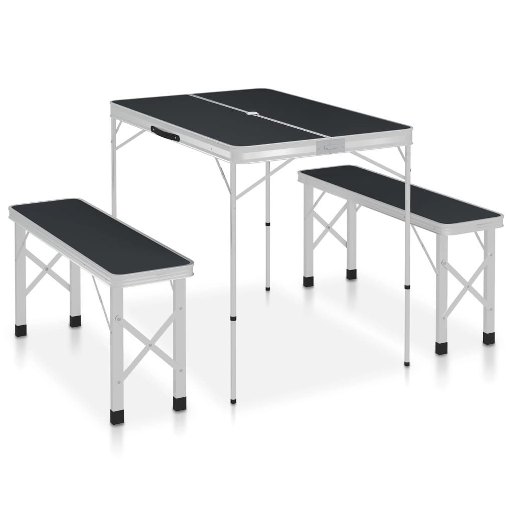 Campingtisch Klappbarer Campingtisch mit 2 Sitzbänken Aluminium Grau