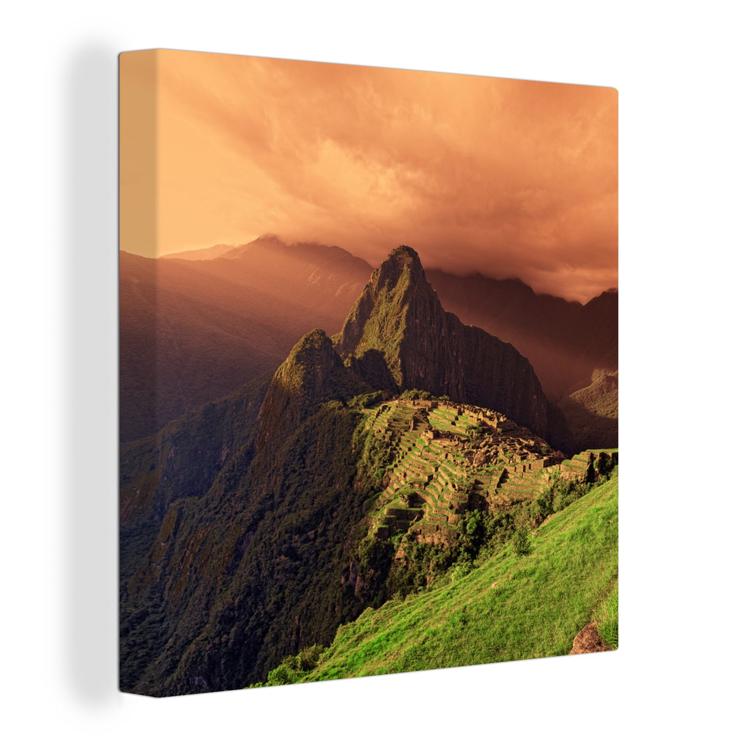 OneMillionCanvasses® Leinwandbild Wohnzimmer Schlafzimmer Sonnenuntergang, St), Peru - Leinwand Machu Bilder Picchu - (1 für