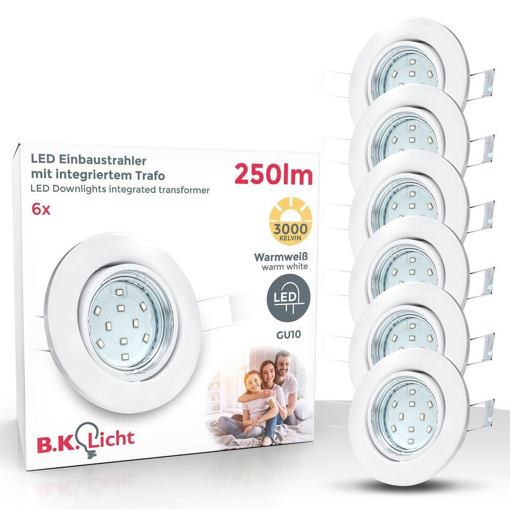 B.K.Licht LED Einbaustrahler 3x LED wechselbar, 3er - Set 3.000K Einbauspots 3W inkl. Decke 250lm LED Rund GU10 Warmweiß, Einbauleuchten IP23 schwenkbar Nickel-matt 10-02-06-W