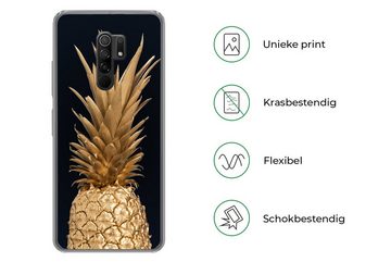 MuchoWow Handyhülle Ananas - Gold - Farbe - Schwarz - Obst - Luxus, Phone Case, Handyhülle Xiaomi Redmi 9, Silikon, Schutzhülle