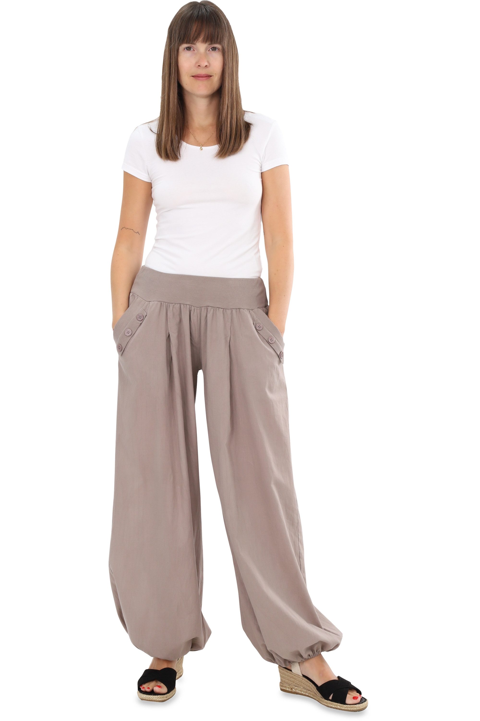 malito more than fashion Haremshose malito Damen Pumphose mit Zierknöpfen 23245P Sommer Aladinhose Freizeithose locker & lässig Einheitsgröße – Bild 5 von 5