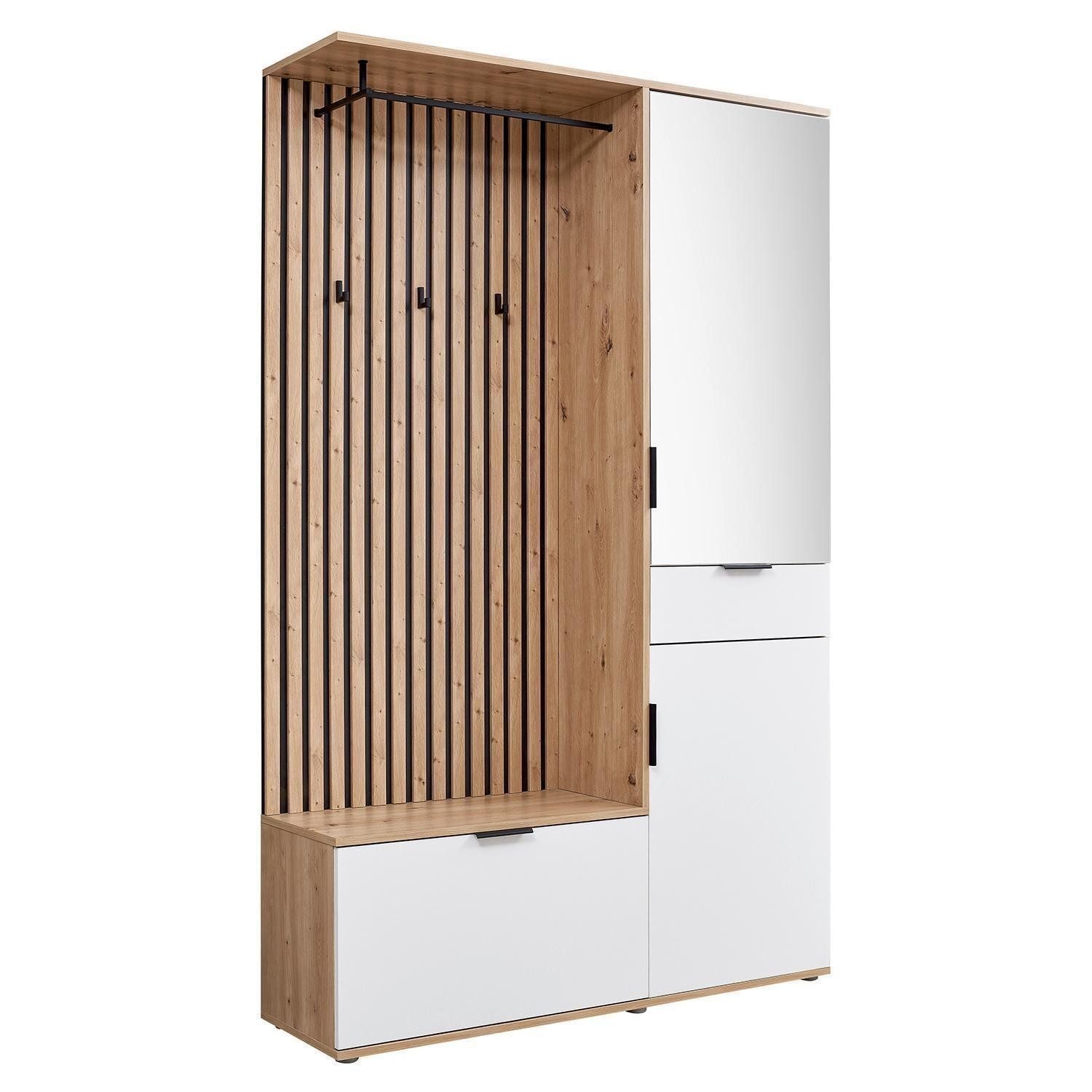 Bega Consult Garderoben-Set MONACO, 3-teilig, Artisan Eiche Dekor, Weiß matt, B 122 x H 195 x T 35 cm
