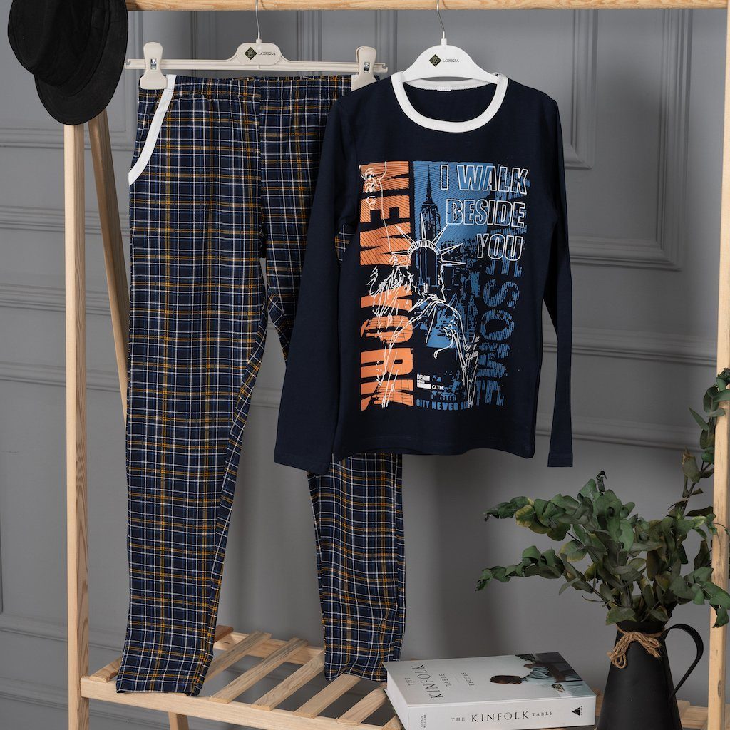 Pyjama tlg) (Set, Jungen Baumwolle Langarm zweiteiliger LOREZA - York New 2 Schlafanzug