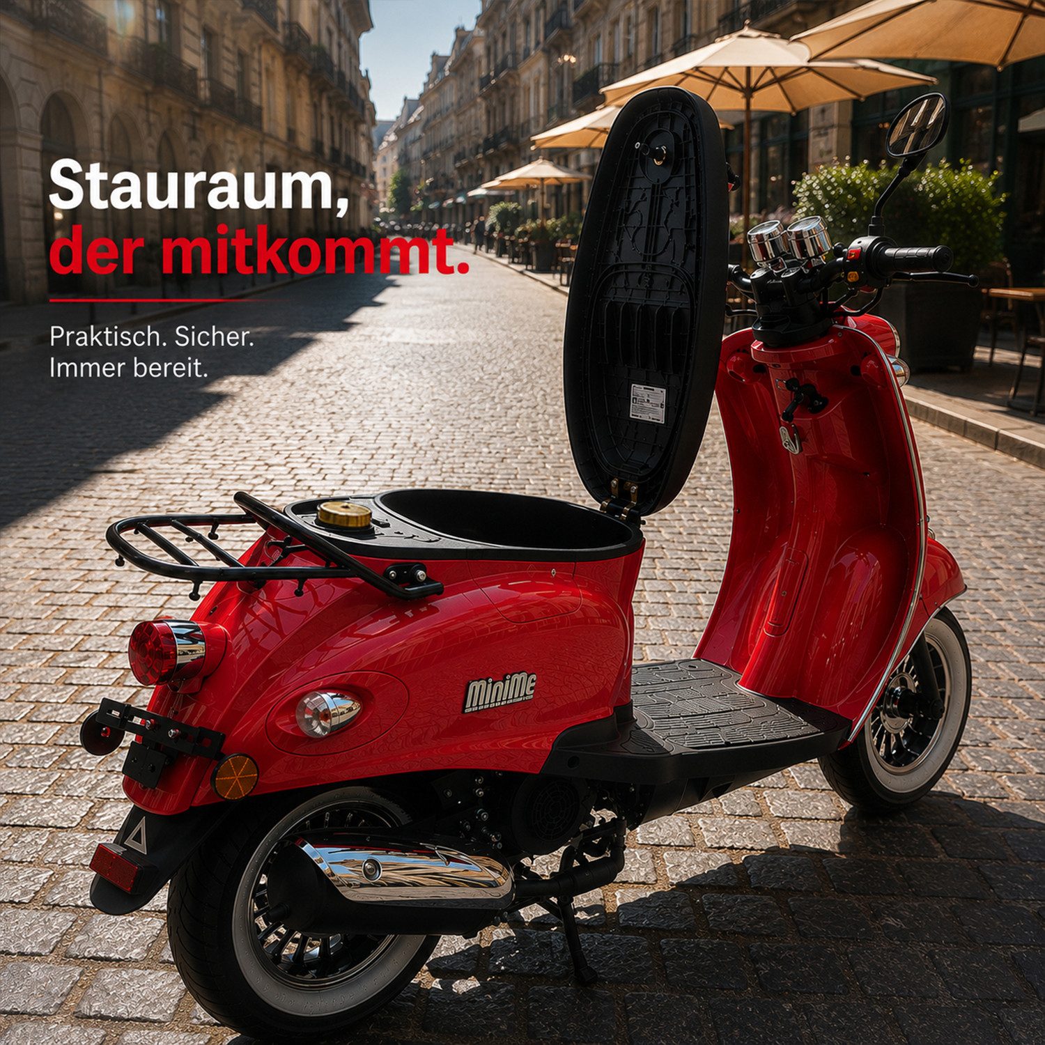 Burnout Motorroller MiniMe 2.0 Rot, 50 ccm, 45 km/h, Euro 5, Unverwechselbares Retro-Design