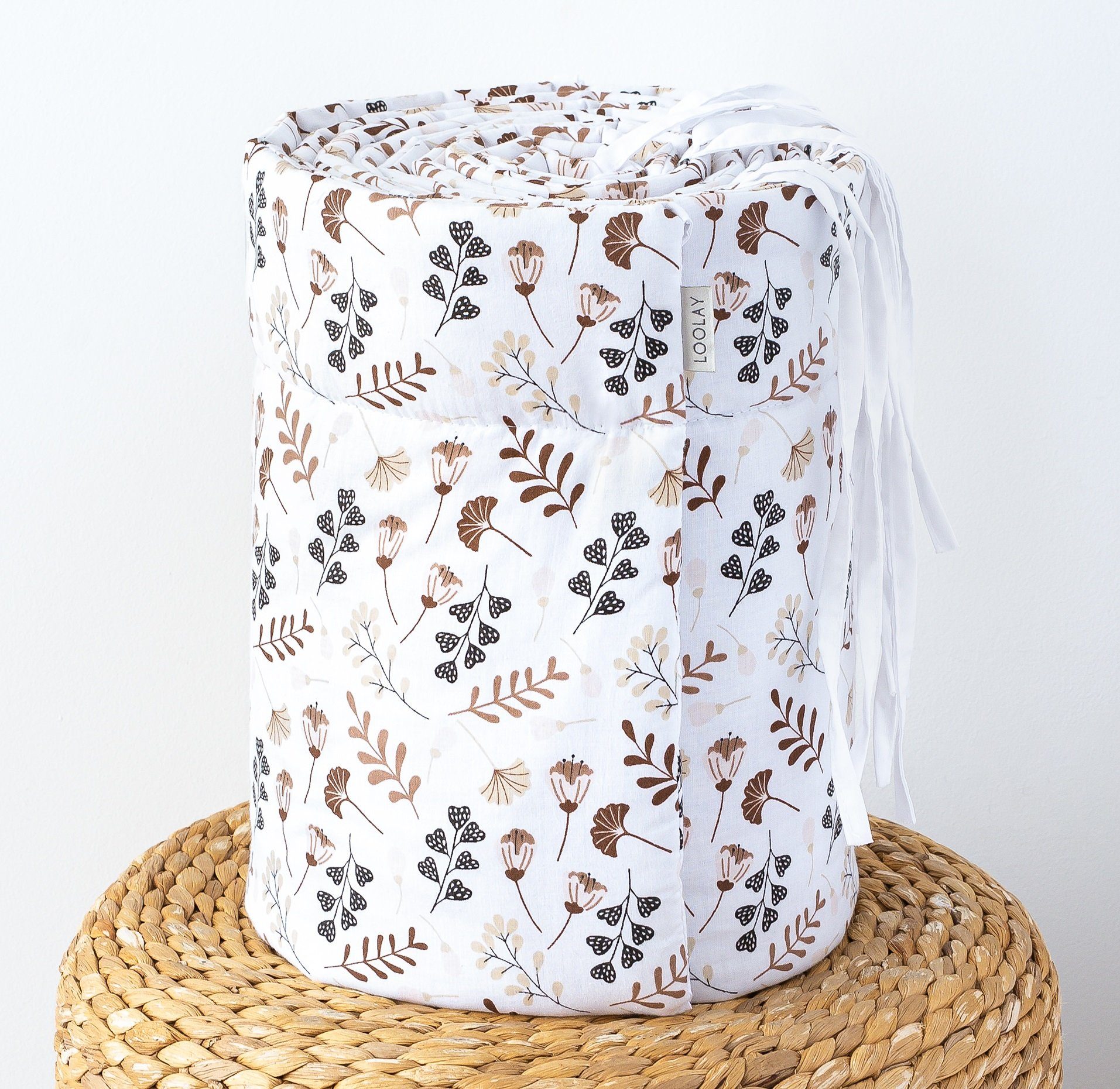 Loolay Bettnestchen PREMIERE! Blumenwiese BRAUN Bettumrandung 420, 360, 210, 180 x 30cm, (Babynestchen Bettsprossen Kopfschutz Babyausstattung Blumen BABYNEST, 100% Baumwolle Babybett Bettschutzgitter Umrandung), 100% Europäische Stoffe und Kleinserien-Nähen! Geschenk!