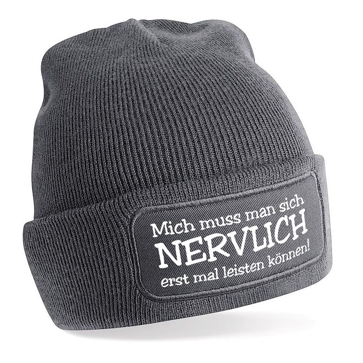 Herzbotschaft Beanie Strickmütze Beanie mit Spruch Mich muss man sich NERVLICH (Mütze mit Aufdruck, Skimütze) Unisex SoftTouch angenehm weiche und warme Wintermütze Einheitsgröße