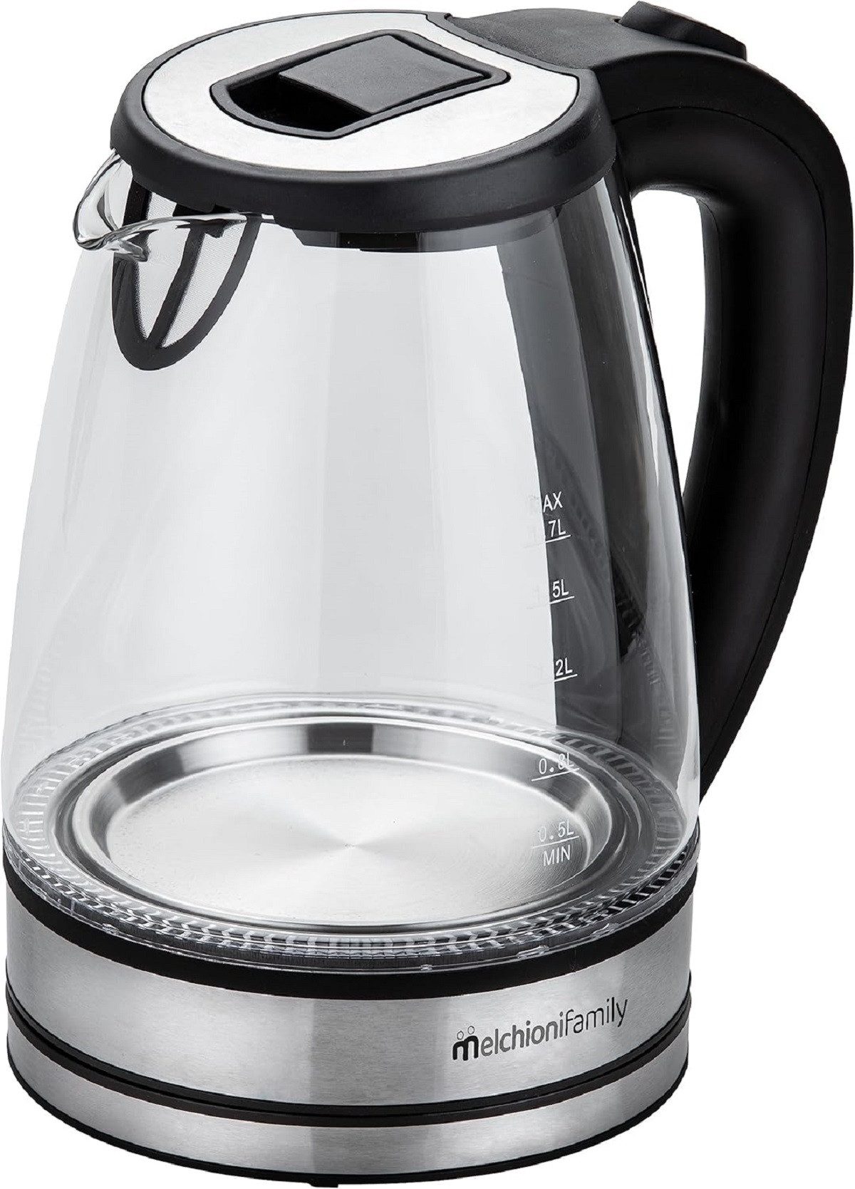 Melchioni Wasserkocher Glas-Wasserkocher 1,7 Lt. 2200 W mit Trockenlaufschutz mit LED-Licht