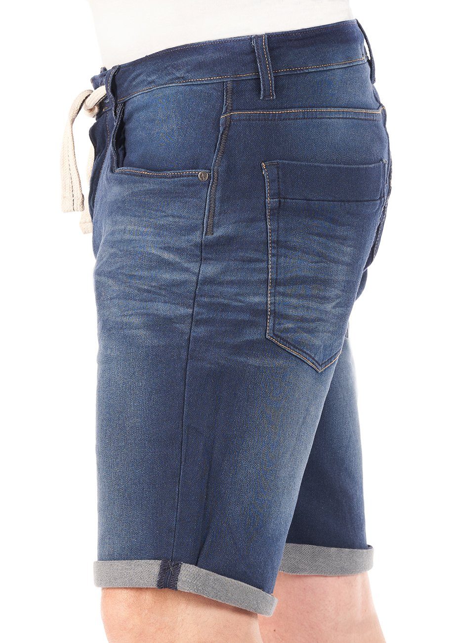 RIVPaul Herren Bermudashorts Regular Blue Denim Jeansshorts mit riverso Shorts (D147) Stretch Dark Fit