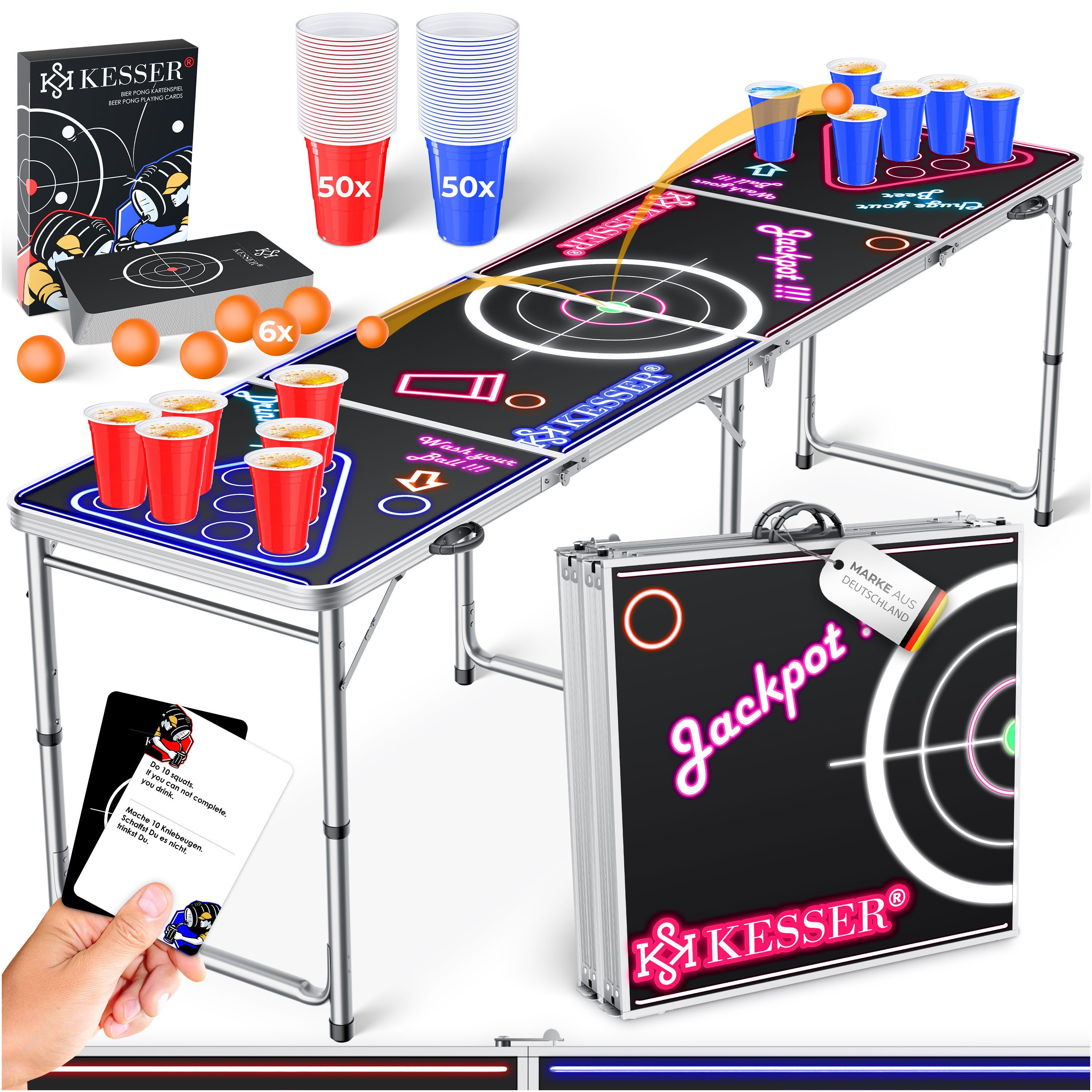 KESSER Spieltisch Bier Pong Tisch, Spiel-Set mit Kartenspiel, LED, 100 Bech günstig online kaufen