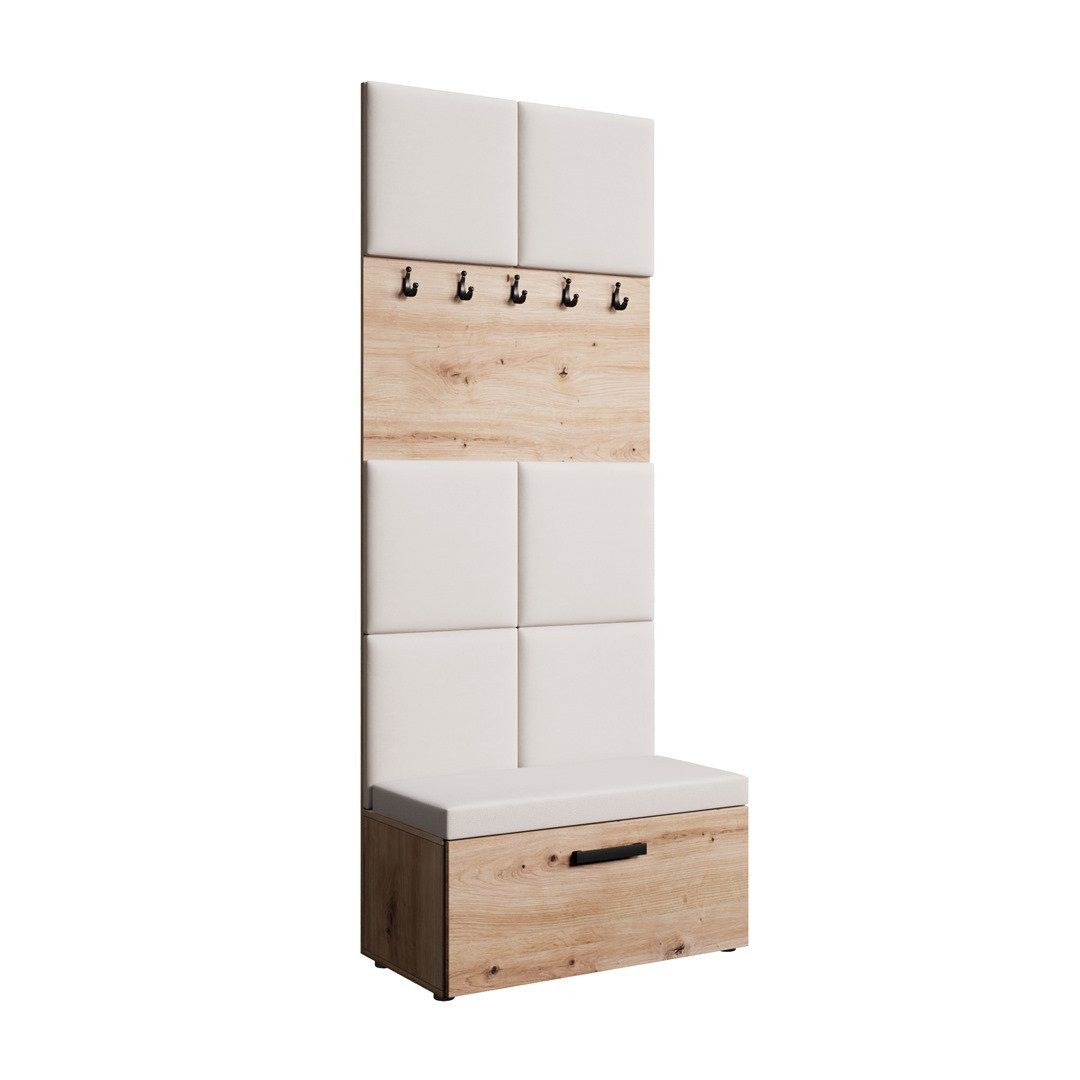 Beautysofa Garderobenschrank MARGARET I mit gepolsterten Paneelen und Kleiderhaken