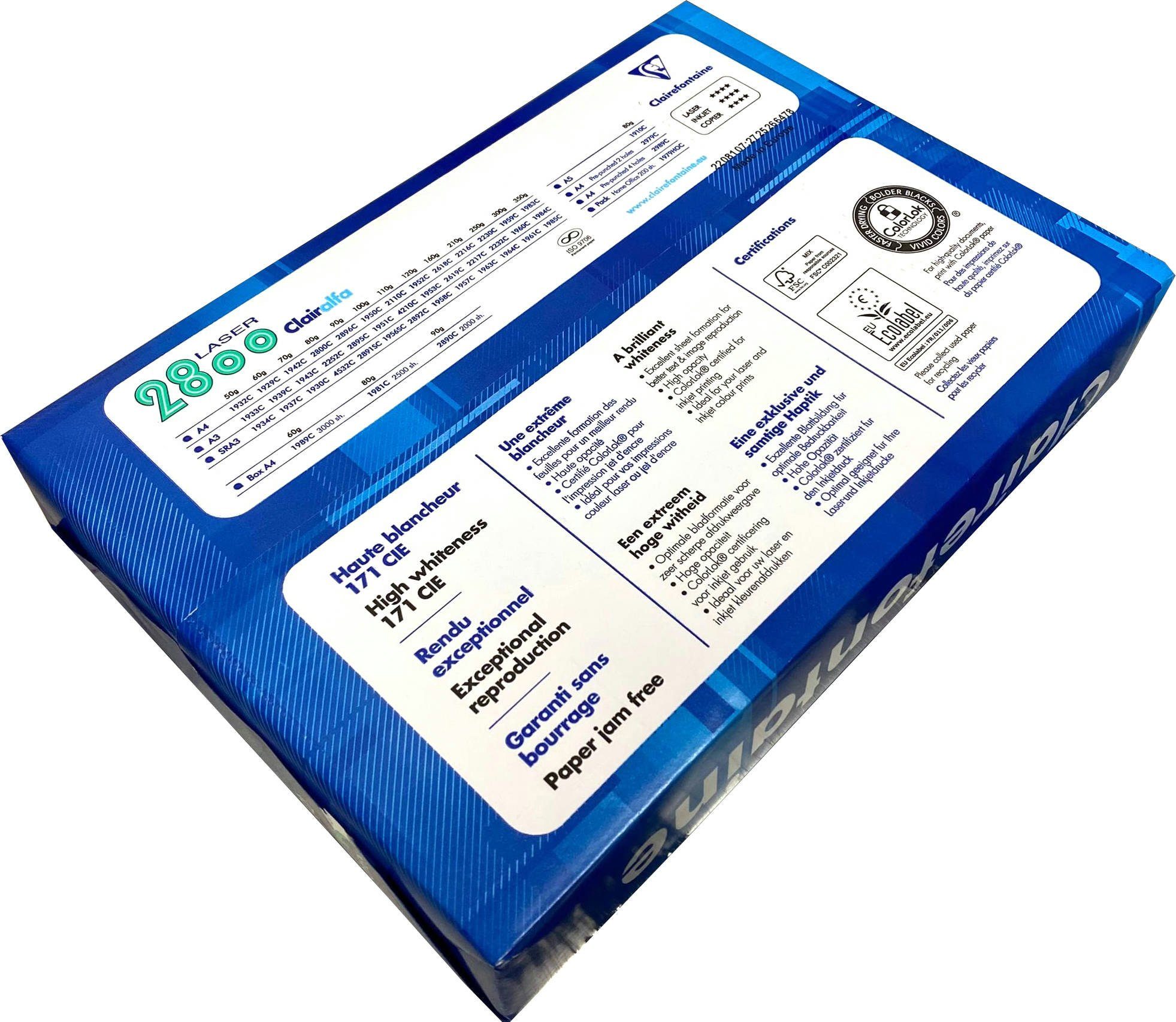 CLAIREFONTAINE Drucker- und Kopierpapier 2500 Blatt Druckerpapier, 80g /m², DIN A4, Premium Qualität