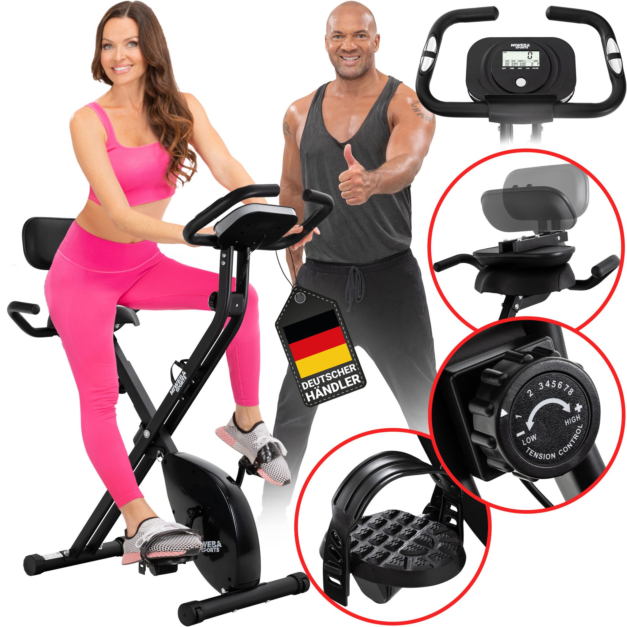 Heimtrainer MX100 PRO Fitnessbike mit Rückenlehne klappbar