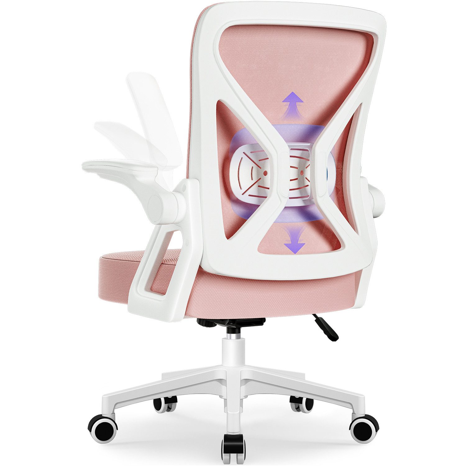 Lexzurn Bürostuhl Bürostuhl ergonomisch, Chefsessel Drehstuhl mit Lendenwirbelstütze (Computerstuhl Home Office Chair), Höhenverstellbarer Netzstuhl mit Klappbare Armlehnen