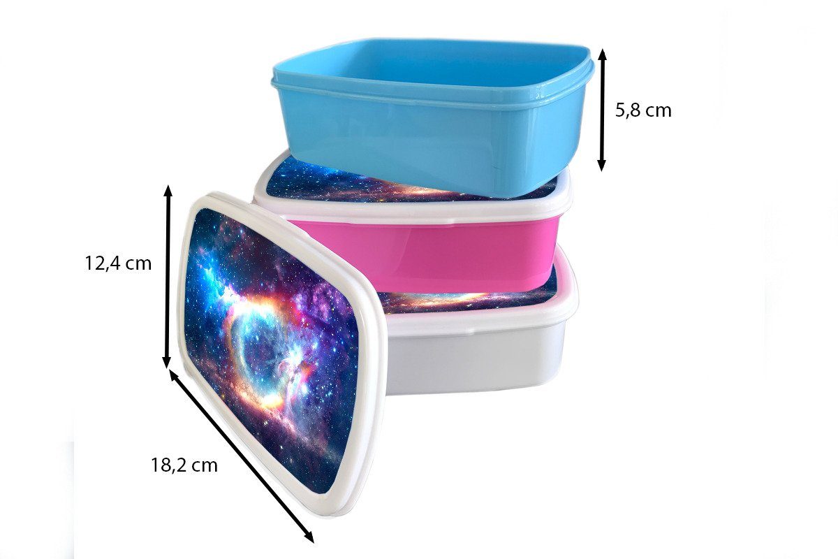 Brotbox Kunststoff Kinder, Sterne, - Erwachsene, MuchoWow (2-tlg), für Weltraum Kunststoff, Brotdose Lunchbox rosa - Snackbox, Mädchen, Regenbogen