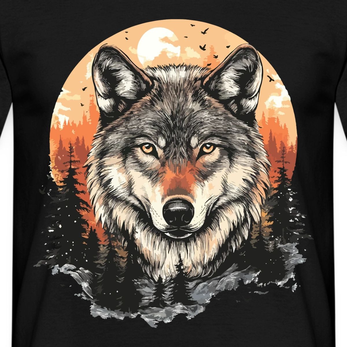 T-Shirt Wolf Im Wald, Kraftvolles Tiermotiv Männer T-Shirt