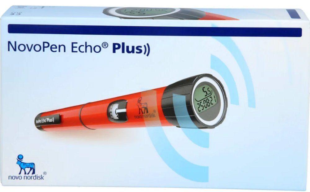 Novo Nordisk Blutzuckermessgerät NovoPen Echo Plus rot/blau, Neueste Technik, Benutzerfreundliches Display, Smartpen, NFC-Technologie für kabellose Datenübertragung, Intelligente Datenspeicherung, Optimierte Therapie