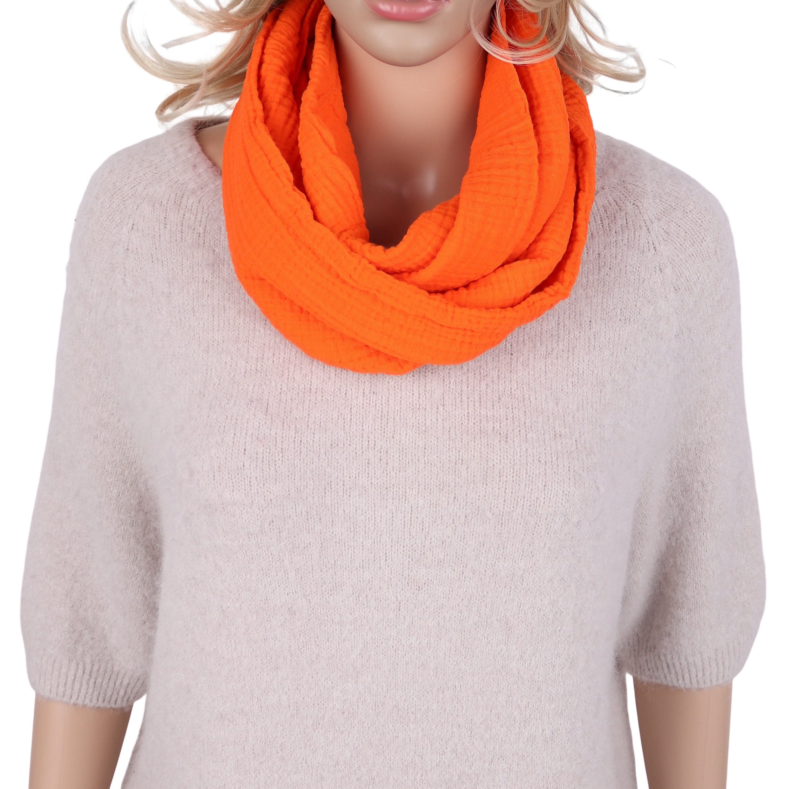 MIRROSI Loop Damen Schal aus Musellin, Made in Italy 70x20cm, Uni, Schlauchschal, (Zweimal um den Hals wickelbar, ca. 70x20cm), Damen Halstuch ideal für Frühling, Sommer oder Herbst