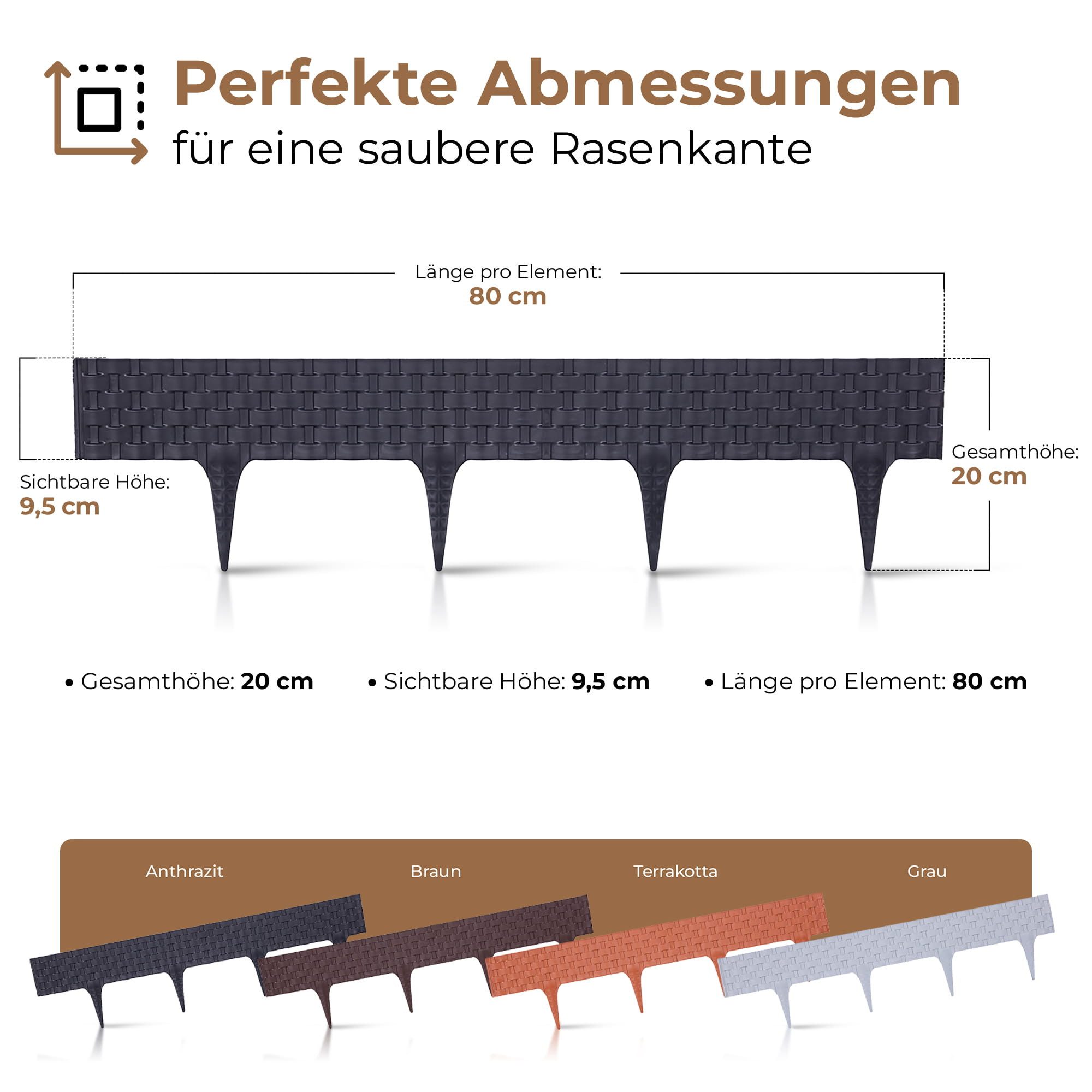 BooGardi Beetumrandung Rasenkante Rattanoptik, LxH: 400x9,5 cm, 5 Stück Anthrazit, Beeteinfassung flexibel Mähkante Gartenzaun