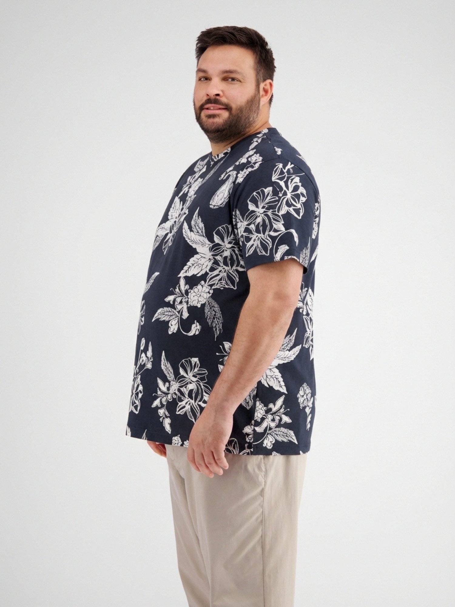 LERROS T-Shirt T-Shirt mit O-Neck, All-over-Print in grossen Größen