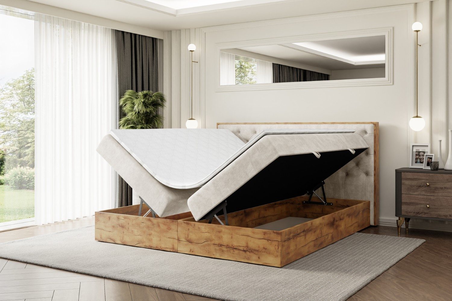 ALTDECOR Boxbett LOLLI3 (Multipocket-Matratze H4, H3 Matratze Bonellfederung, Topper, Kopfteil)