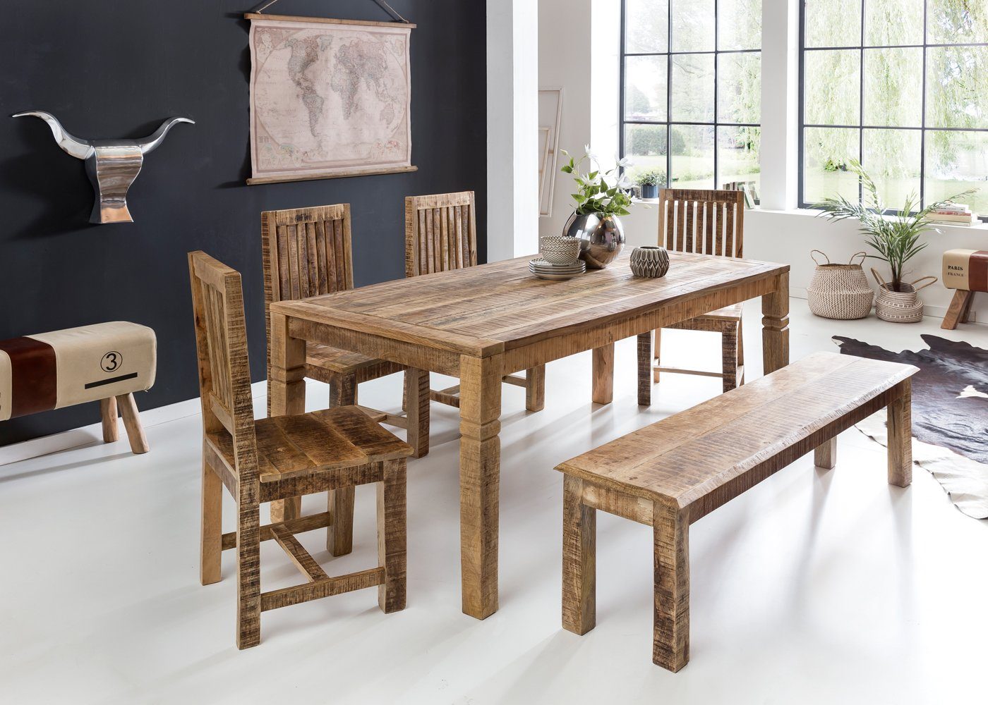 FINEBUY Esstisch FB45592 Esstisch 120cm Massivholz Esszimmertisch Rustikaler Holztisch (120x76x70 cm Mango Massivholz Rechteckig Rustikal), Kleiner Esszimmertisch, Küchentisch Holztisch