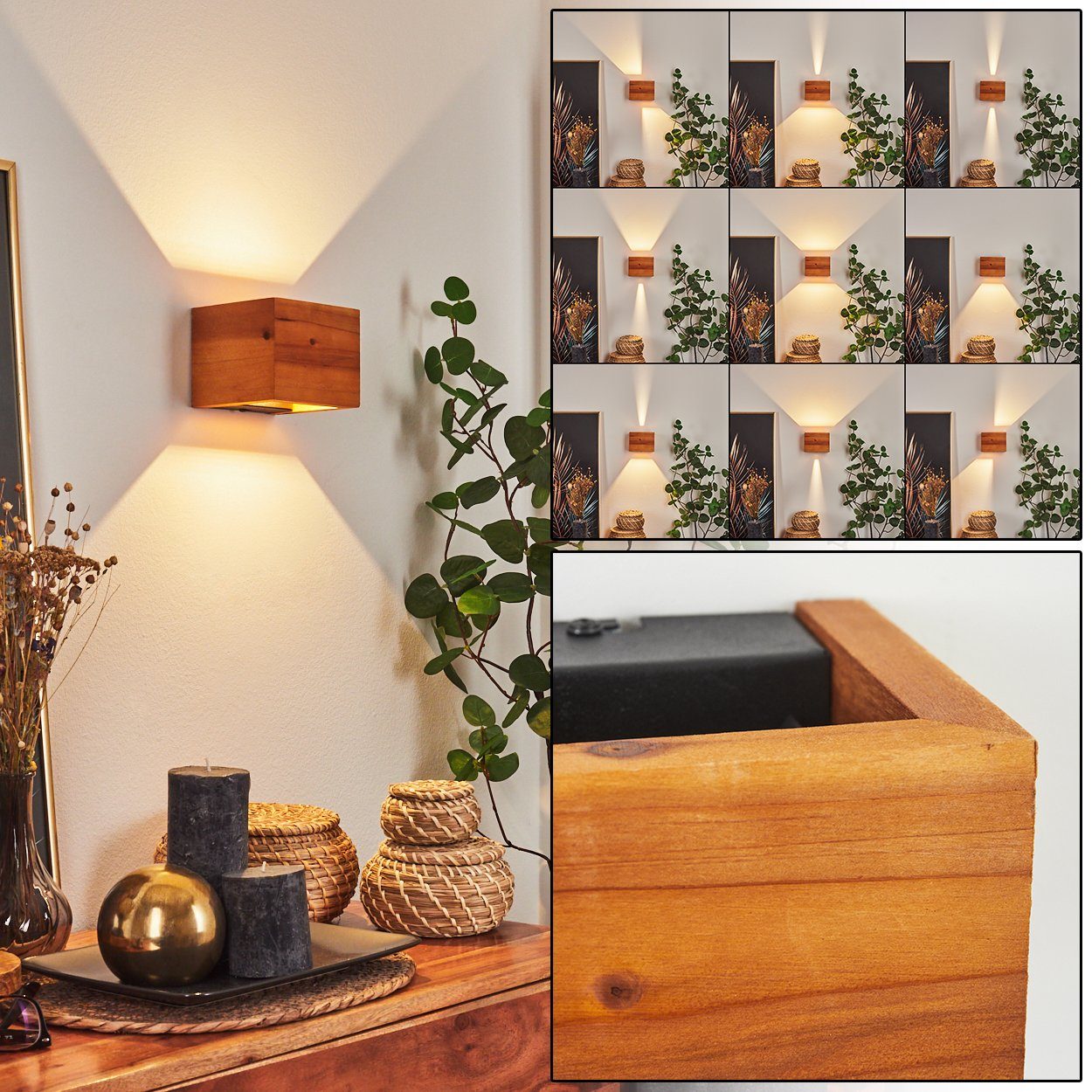 hofstein Wandleuchte »Cortignano« Wandlampe aus Holz/Metall in Natur/Schwar günstig online kaufen