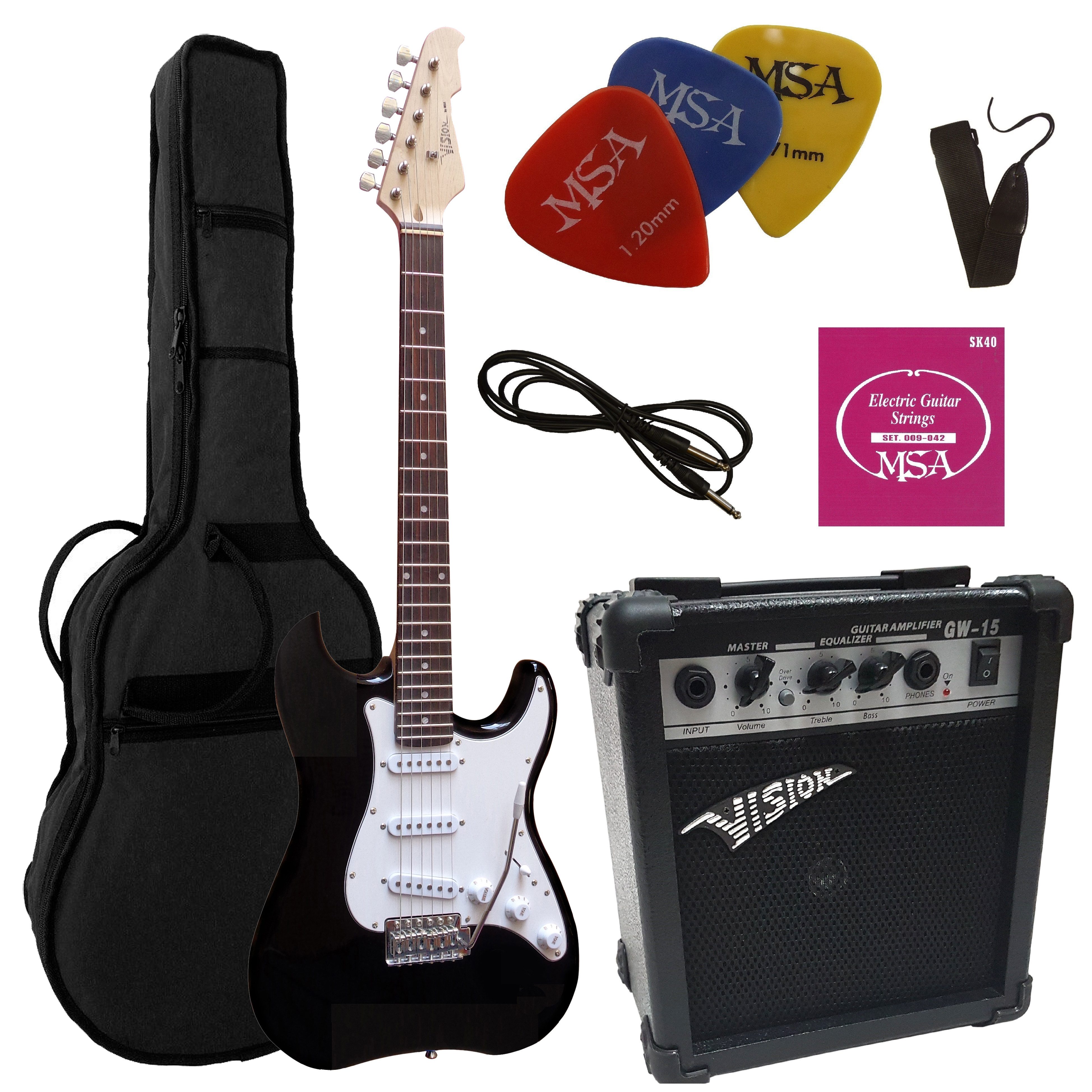 MSA E-Gitarre ST5, Elektrogitarre im Set, mit 20 Watt Verstärker, Tasche, Band,Saiten, 3xPik, Tremolo