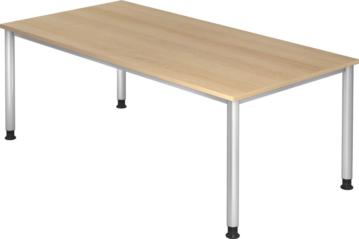 HAMMERBACHER Schreibtisch Schreibtisch 4-Fuß-rund 200x100cm Eiche/Silber