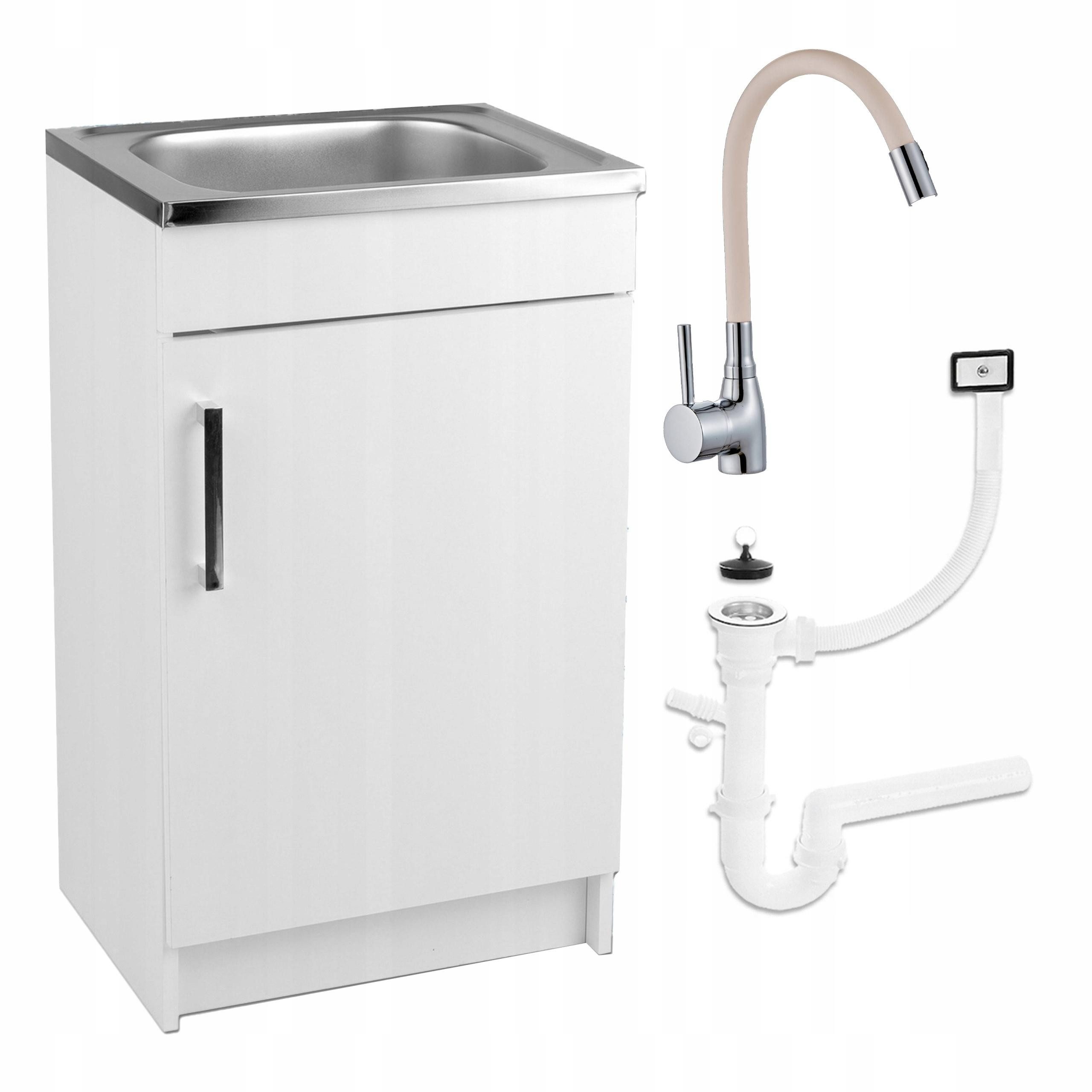 STAMAR Spülenschrank Küchenschrank 50cm Weiß Spüle 50x40 Armatur Beige Elastisch Kompakt Standschrank 40cm Tiefe Siphon Geschirrspüler Platzsparend Kompakt