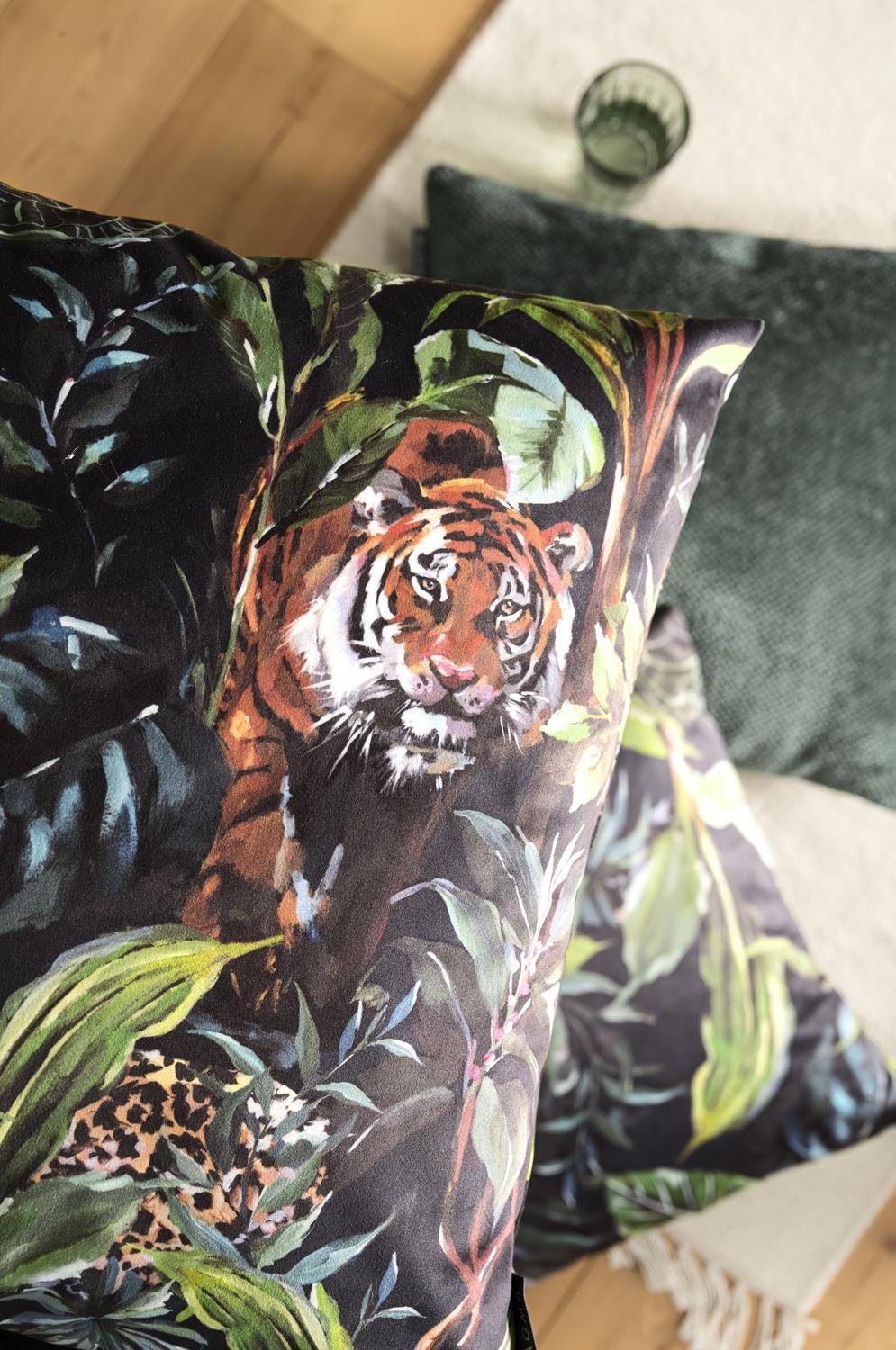 samtig Heimtex Magma Nalani Kissenhülle weich kuschelig beidseitig, 40x40cm Kissenbezug Digitaldruck Kissenhülle Tiger im Dschungel