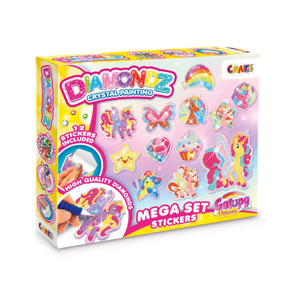 CRAZE Kreativset DIAMONDZ - Bastelset Sticker Mega Set - Galupy Unicorn