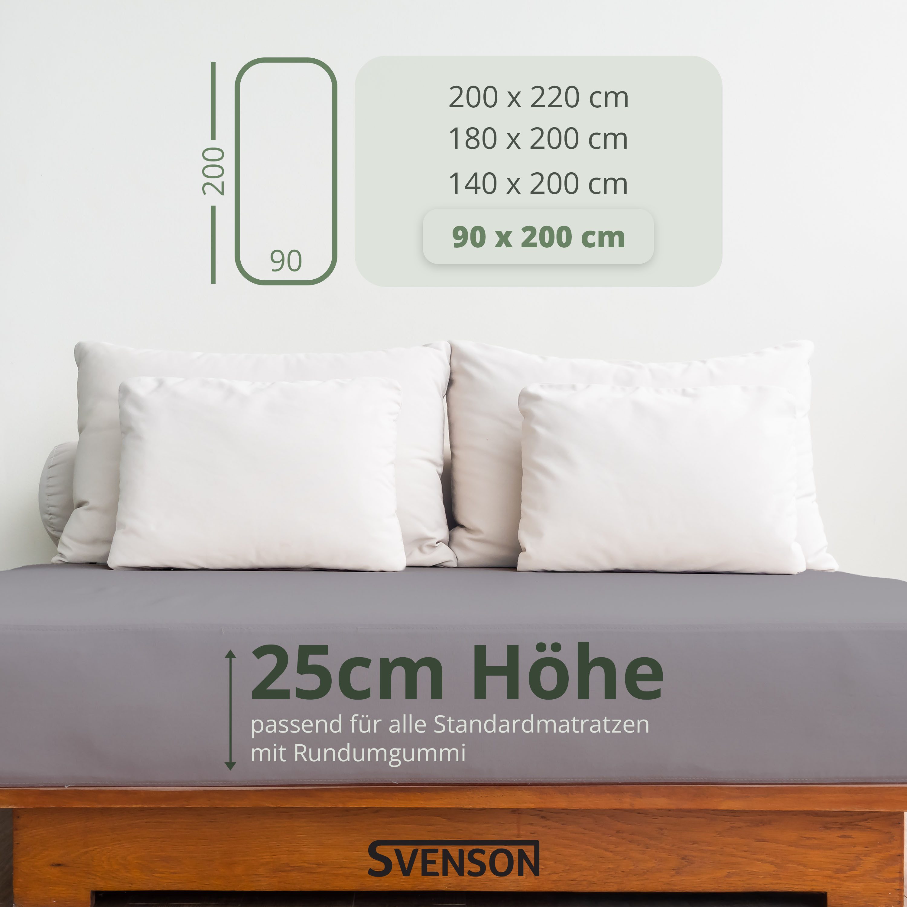 Svenson Spannbettlaken Svenson Jersey Spannbettlaken, 100% Baumwolle, Gummizug: rundum, (1 Stück), grau – Bild 2 von 5