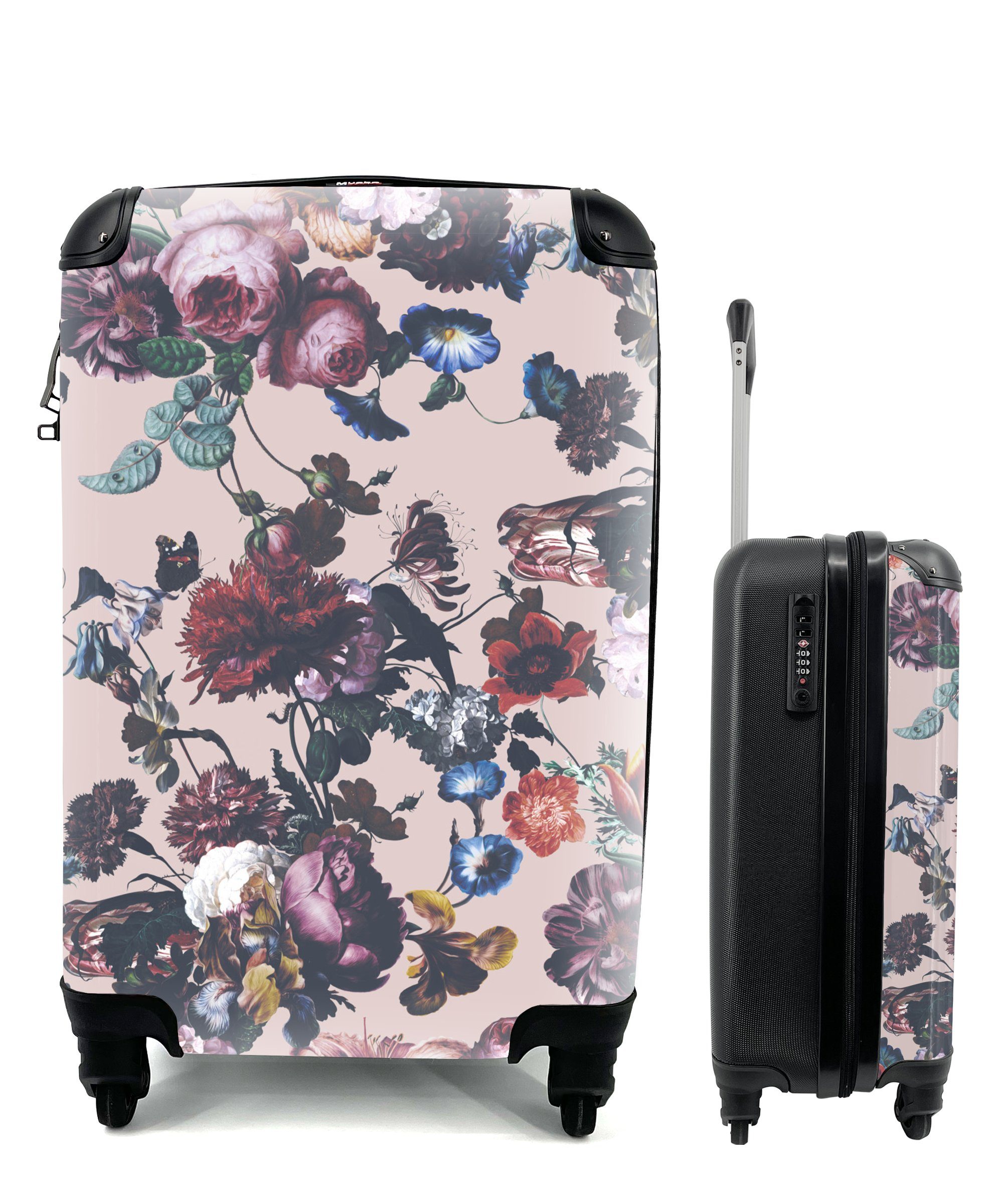 Ferien, Farbe, Collage mit Reisetasche MuchoWow 4 Blumen für Trolley, Rollen, - Handgepäckkoffer Handgepäck rollen, - Reisekoffer