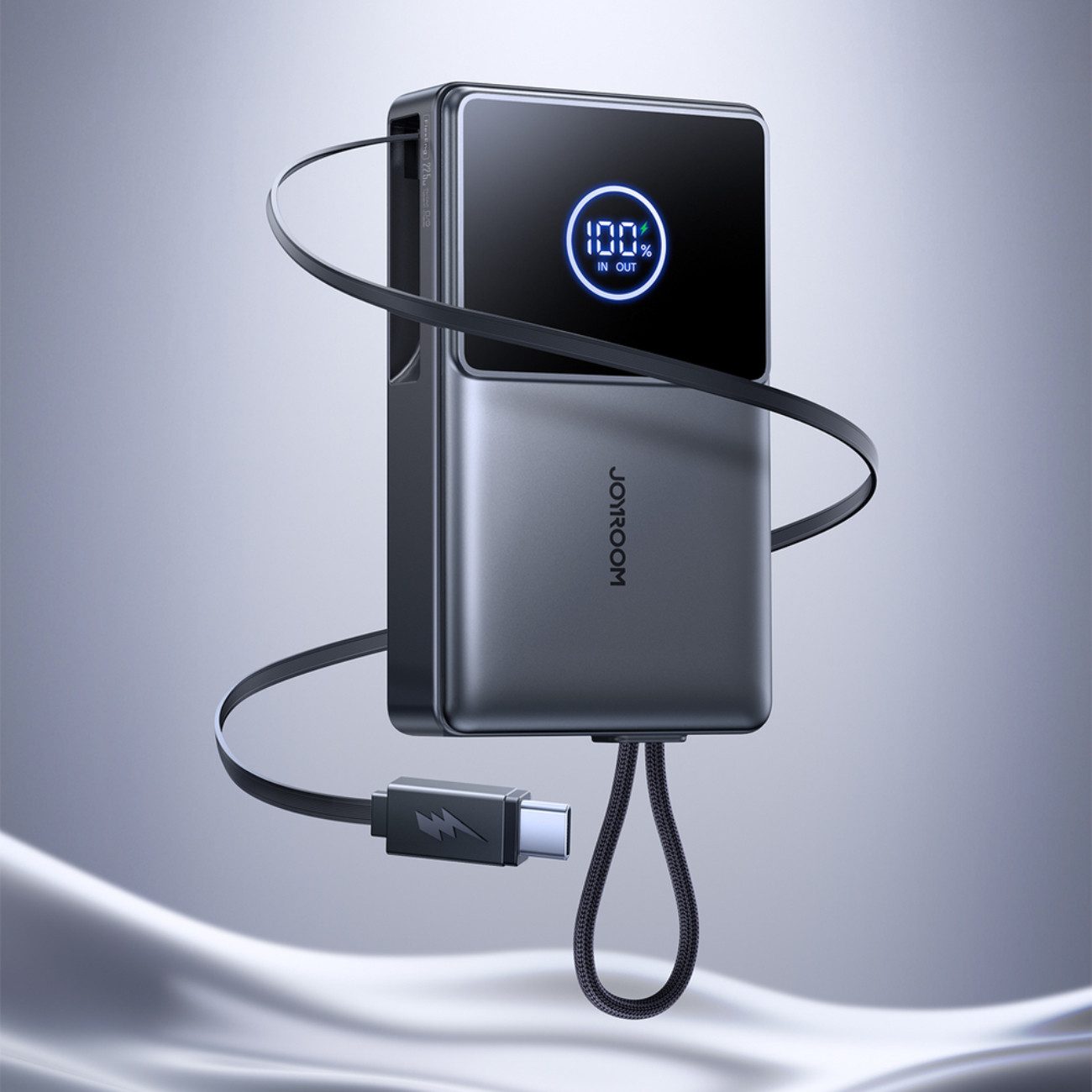 JOYROOM JR-PR1 Powerbank 10000 mAh (5, 9, 12 V), Powerbank 10000 mAh mit integriertem USB-C-Kabel, 22,5 W