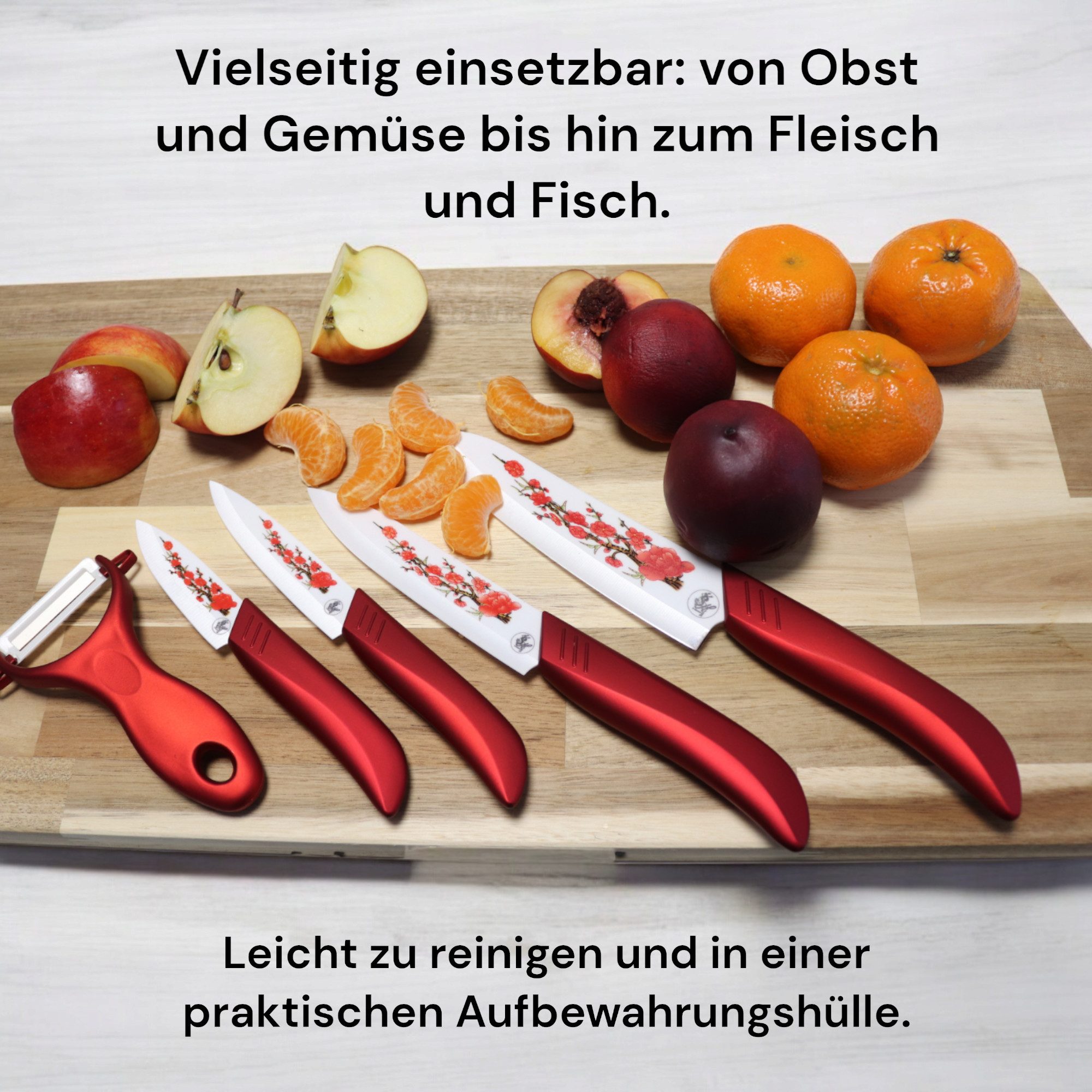 S-HubOla/SHubOla Messer-Set Keramik Messer Set 5 Tlg. Küchenmesser Kochmesser Allzweckmesser (5} Teilige Set (4 Messern und 1 Schäler), 5-tlg., 1 obstmesser, 2  – Bild 3 von 5