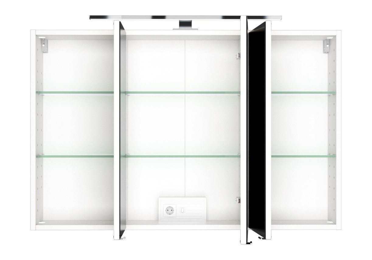 Basera® Spiegelschrank Ninette 100 cm breit mit LED-Beleuchtung weiß, Badezimmermöbel