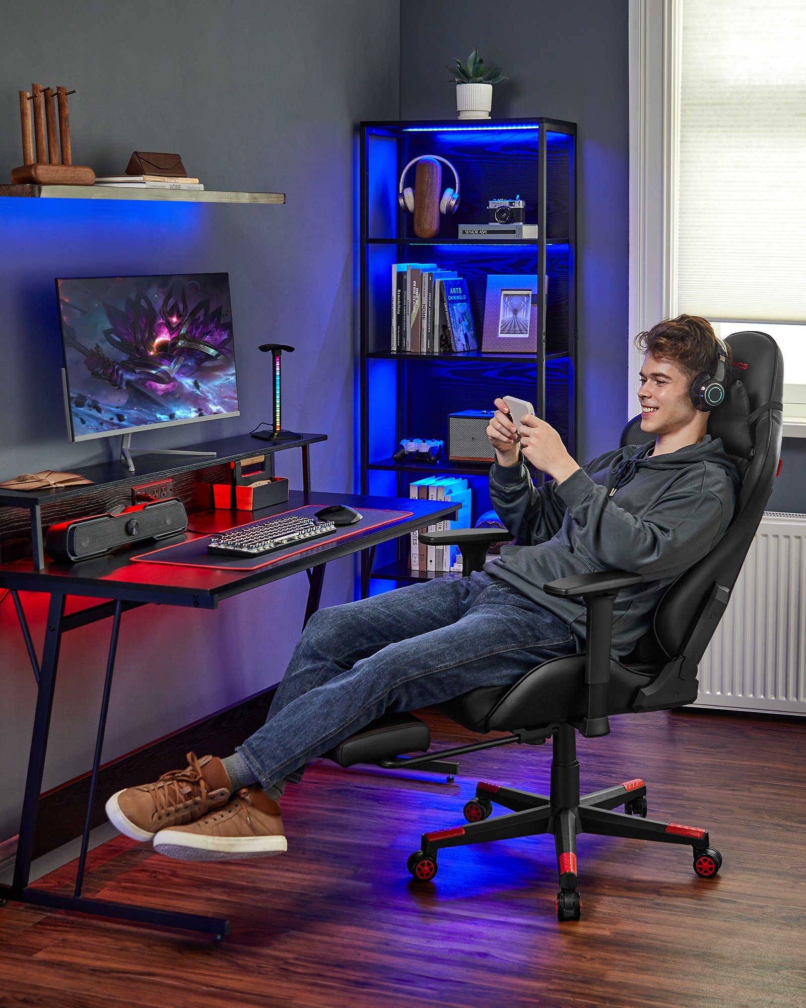 SONGMICS Gaming-Stuhl, Bürostuhl, ergonomisch, Kopfkissen, bis 150 kg  belastbar | Stühle