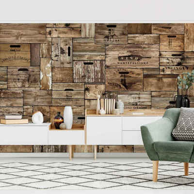 Bilderdepot24 Vliestapete Vintage Holzkisten Wein Wand Holzoptik 3D-Effekt Wanddeko Landhausstil, Glatt, Matt, (Inklusive Gratis-Kleister oder selbstklebend), Wohnzimmer Schlafzimmer Küche Flur Fototapete Motivtapete Wandtapete