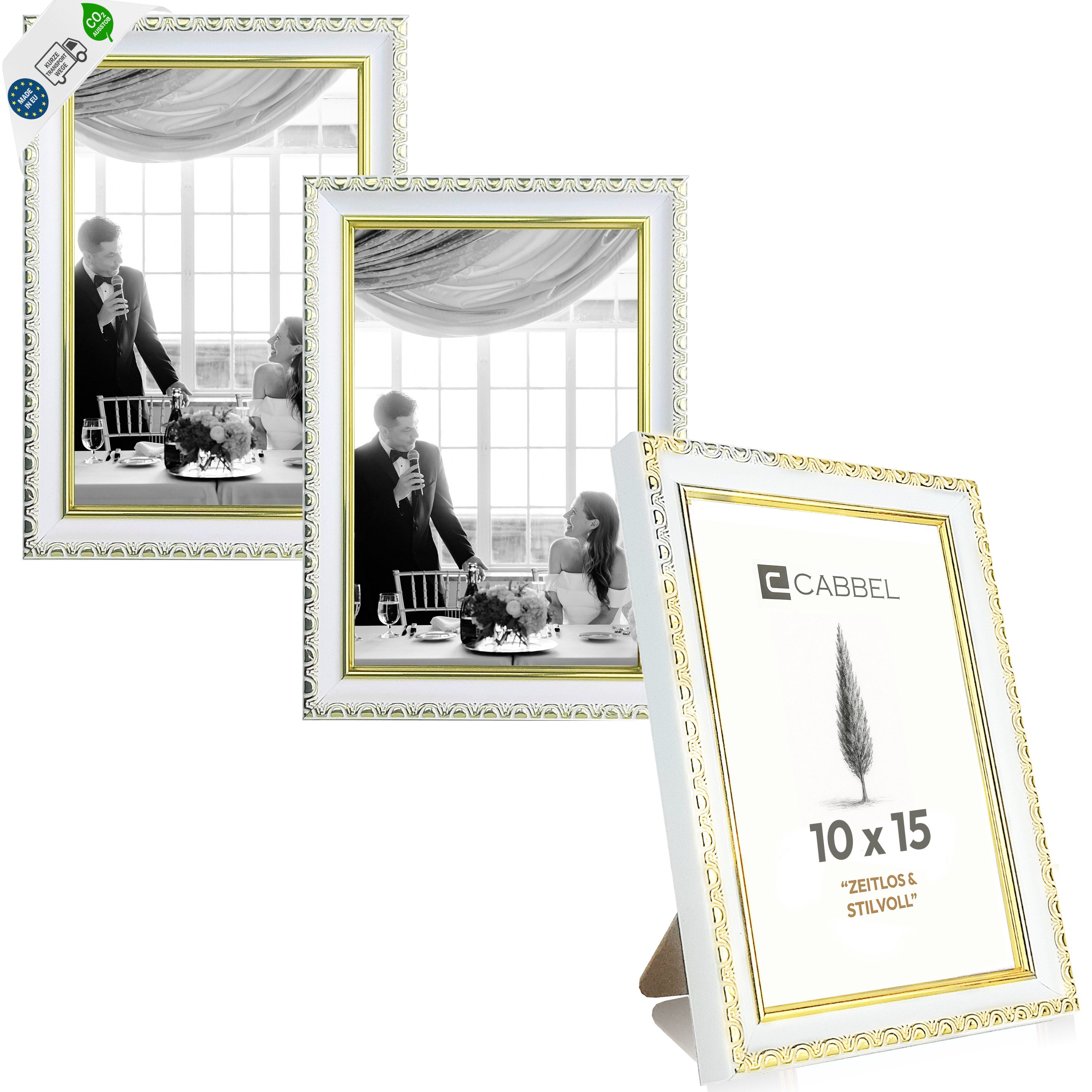 CABBEL Bilderrahmen CELI Barock Vintage Rahmen Antik Look Fotorahmen Fotos Poster Urkunde, für 1 Bilder, Elegant für Wohnzimmer, Büro, Gold / Weiß, Dekorativer Fotorahmen