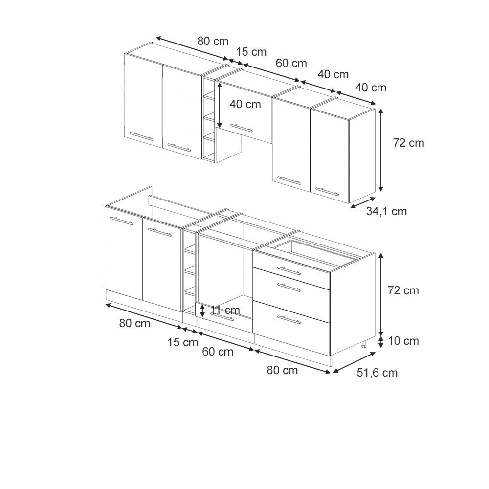 Vicco Küchenzeile Fame-Line, Eiche Paneel/Weiß/Weiß, 235 günstig online kaufen