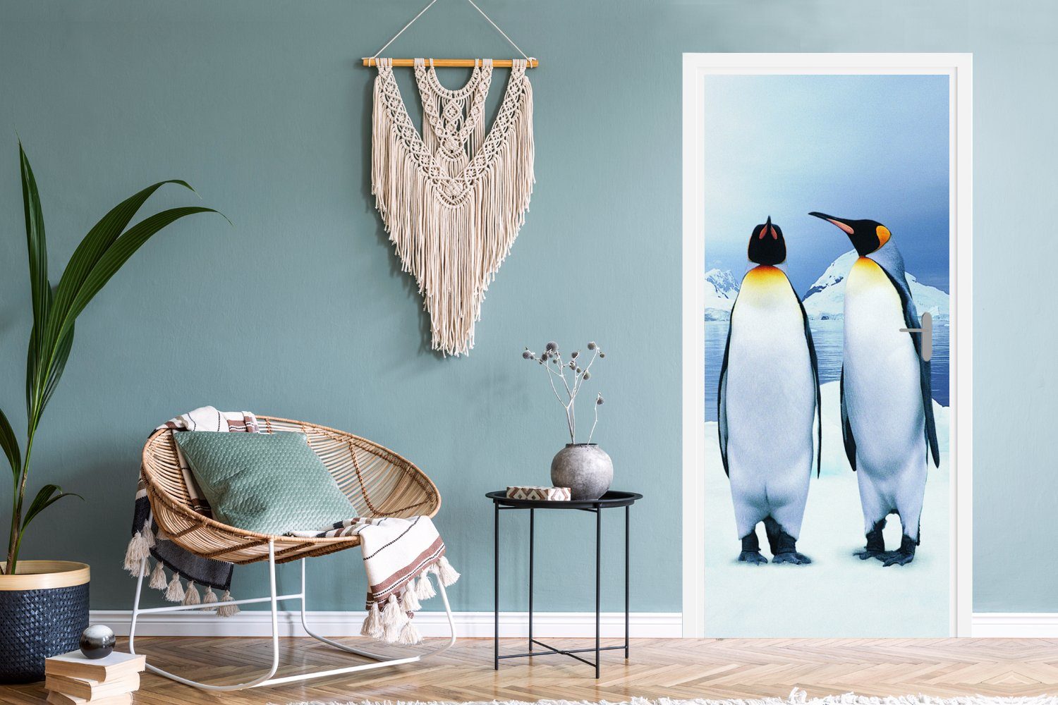 Pinguine 75x205 Fototapete cm St), Türaufkleber, für Türtapete MuchoWow Tür, Matt, Porträt, Drei bedruckt, (1